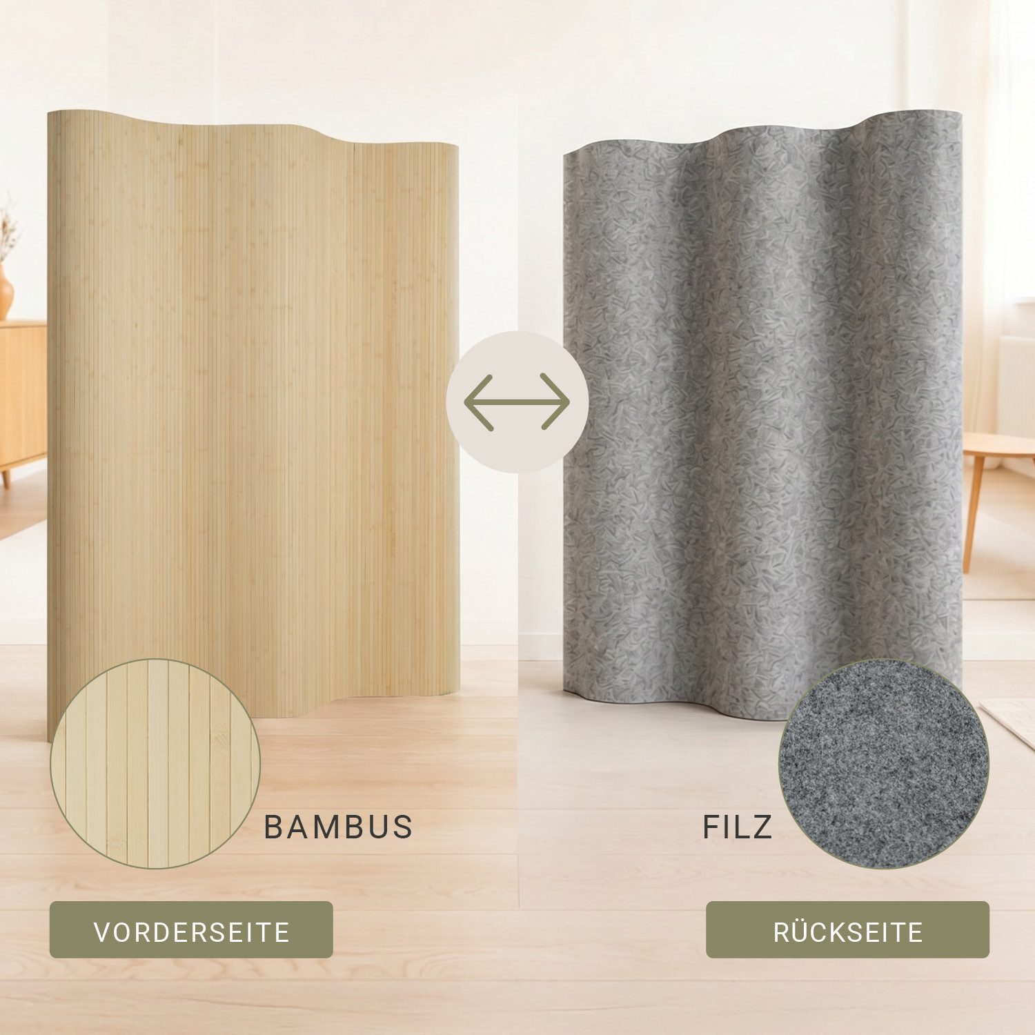 Homestyle4u Paravent Raumteiler Trennwand Bambus Sichtschutz Holz 145x200 195x200 Indoor (1 St), Hellbraun, Faltwand