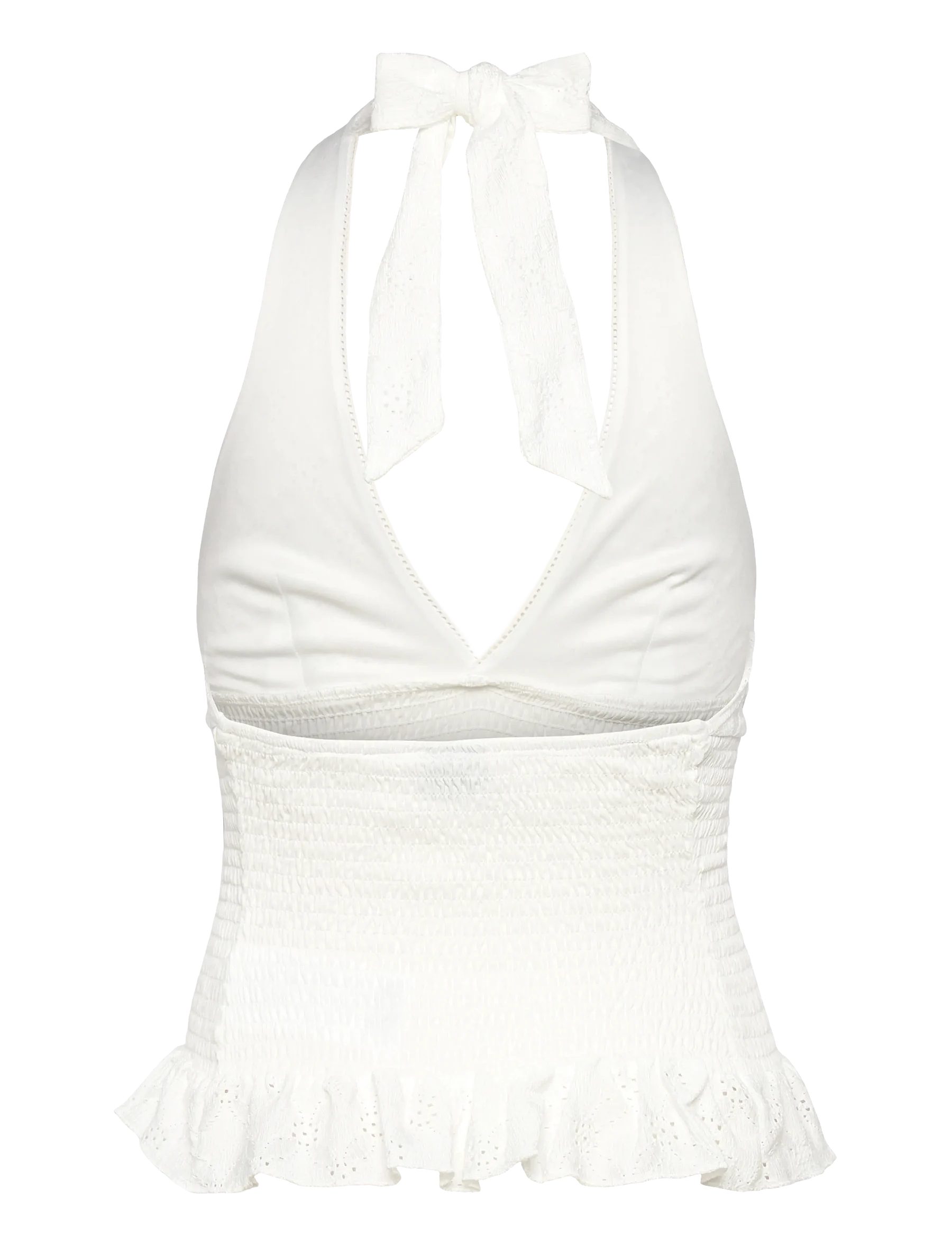 Gina Tricot Shirttop - Neckholder-Top - weißes Broderie Top mit Schößchen - Damen Top