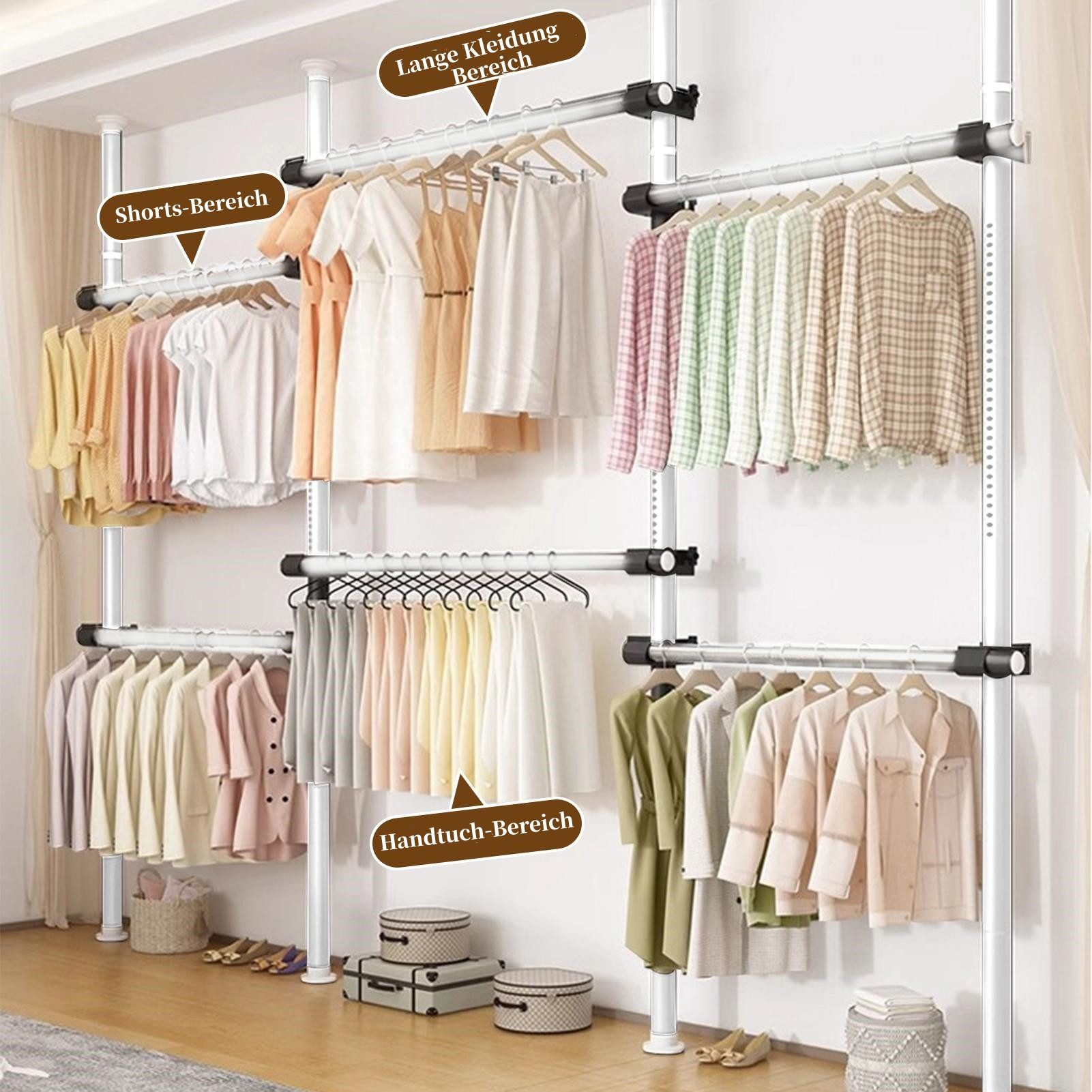 Vellora Kleiderbügel Kleiderständer, teleskopierbarer Kleiderstab, (1-tlg), Einstellbare Breite und Höhe, Einzelnes Stück kann bis zu 10 kg tragen