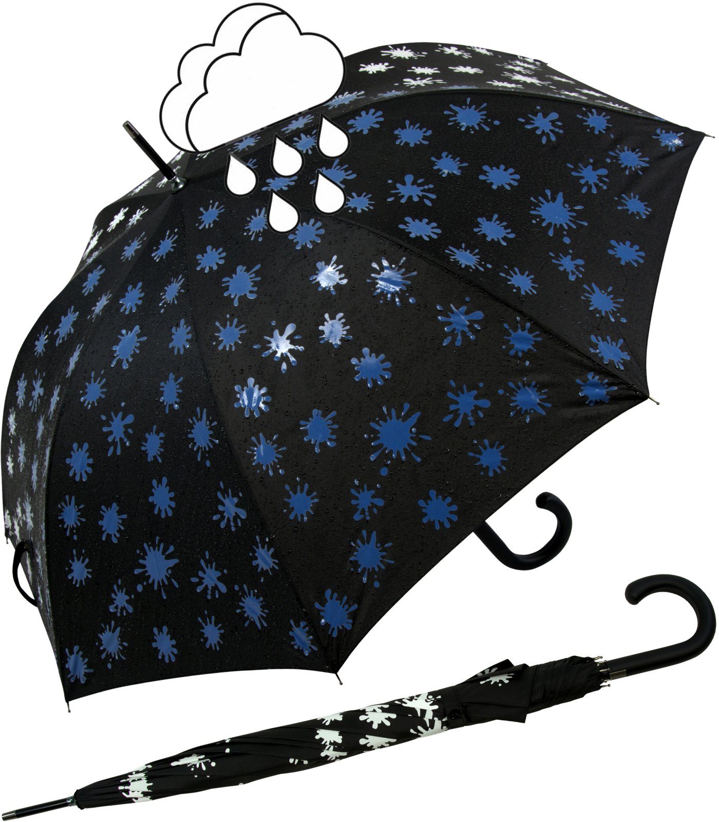 iX-brella Stockregenschirm iX-brella Damenschirm mit Automatik und Wet Print, Farbänderung bei Nässe - Farbkleckse blau