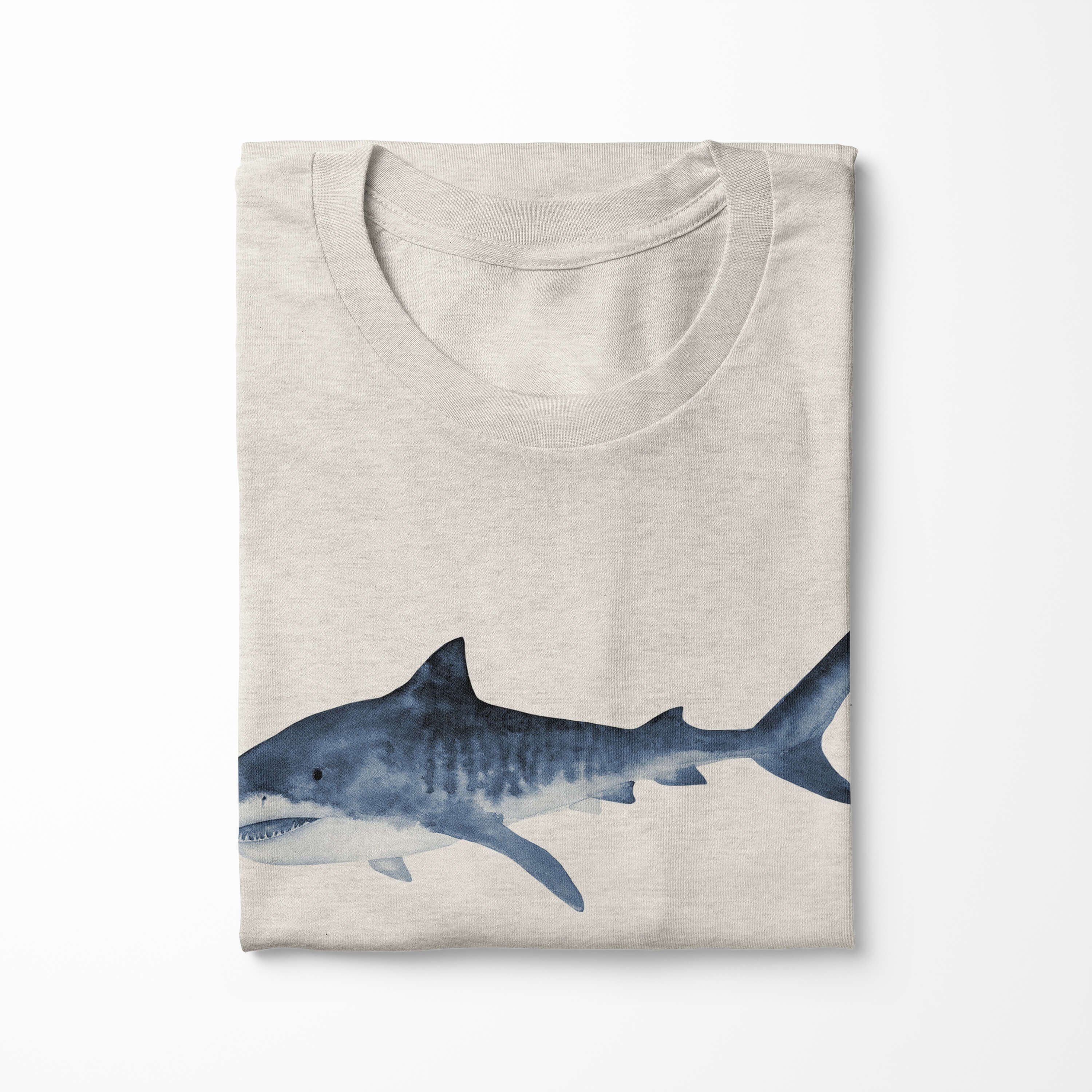 Sinus Art T-Shirt Herren T-Shirt (1-tlg) Motiv aus Hai gekämmte Shirt 100% Bio-Baumwolle Nachhaltig Ökomode erne Wasserfarben