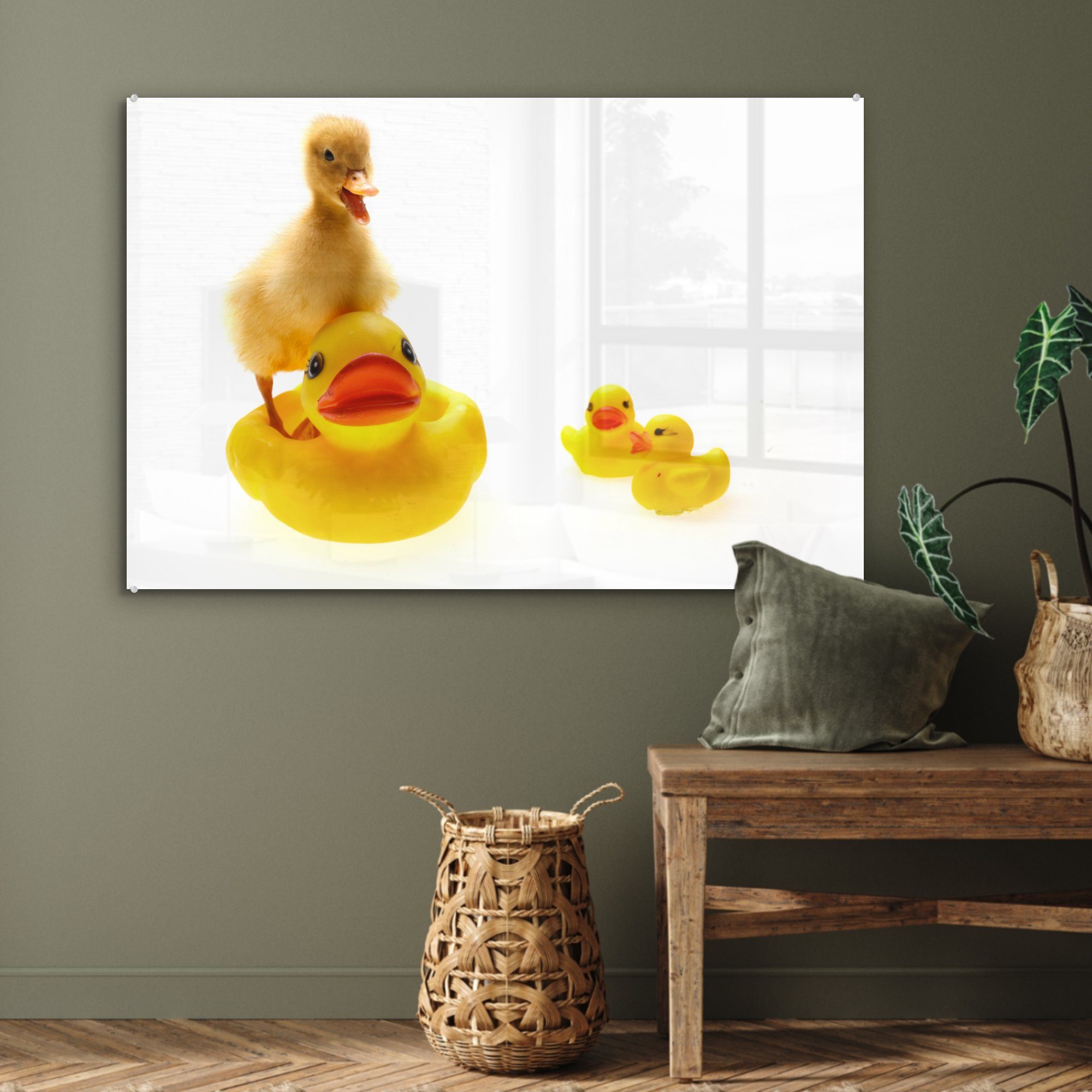 MuchoWow Acrylglasbild Baby-Ente in der St), & (1 Acrylglasbilder Schlafzimmer Wohnzimmer Badewanne
