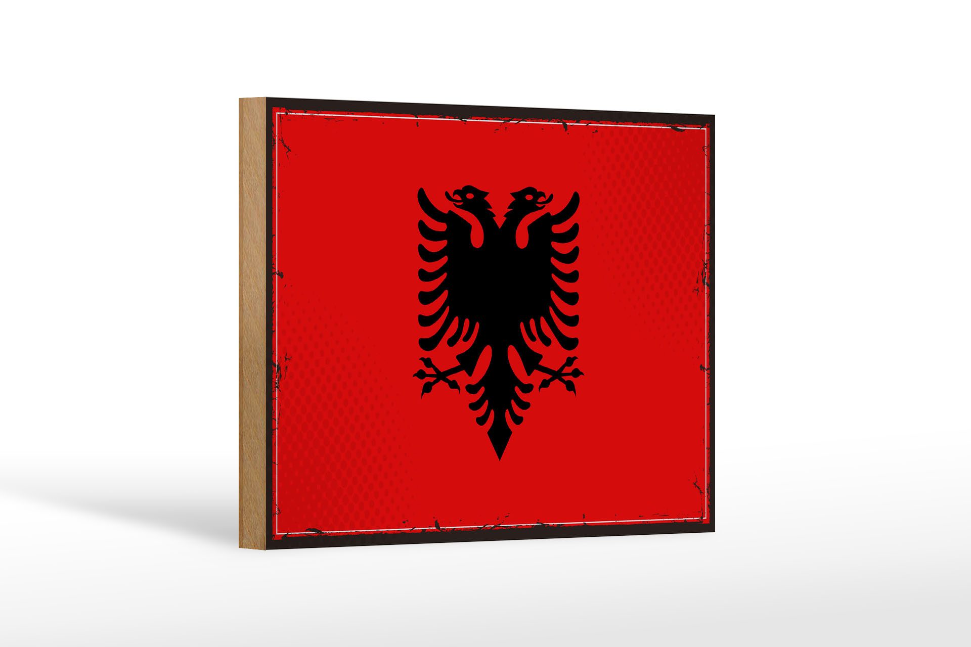Femer GmbH Holzbild Flagge Albaniens 18x12 cm Retro Flag Albania, Flaggen (1 St), Glatte Holzfaserplatte (MDF), vorn beschichtet