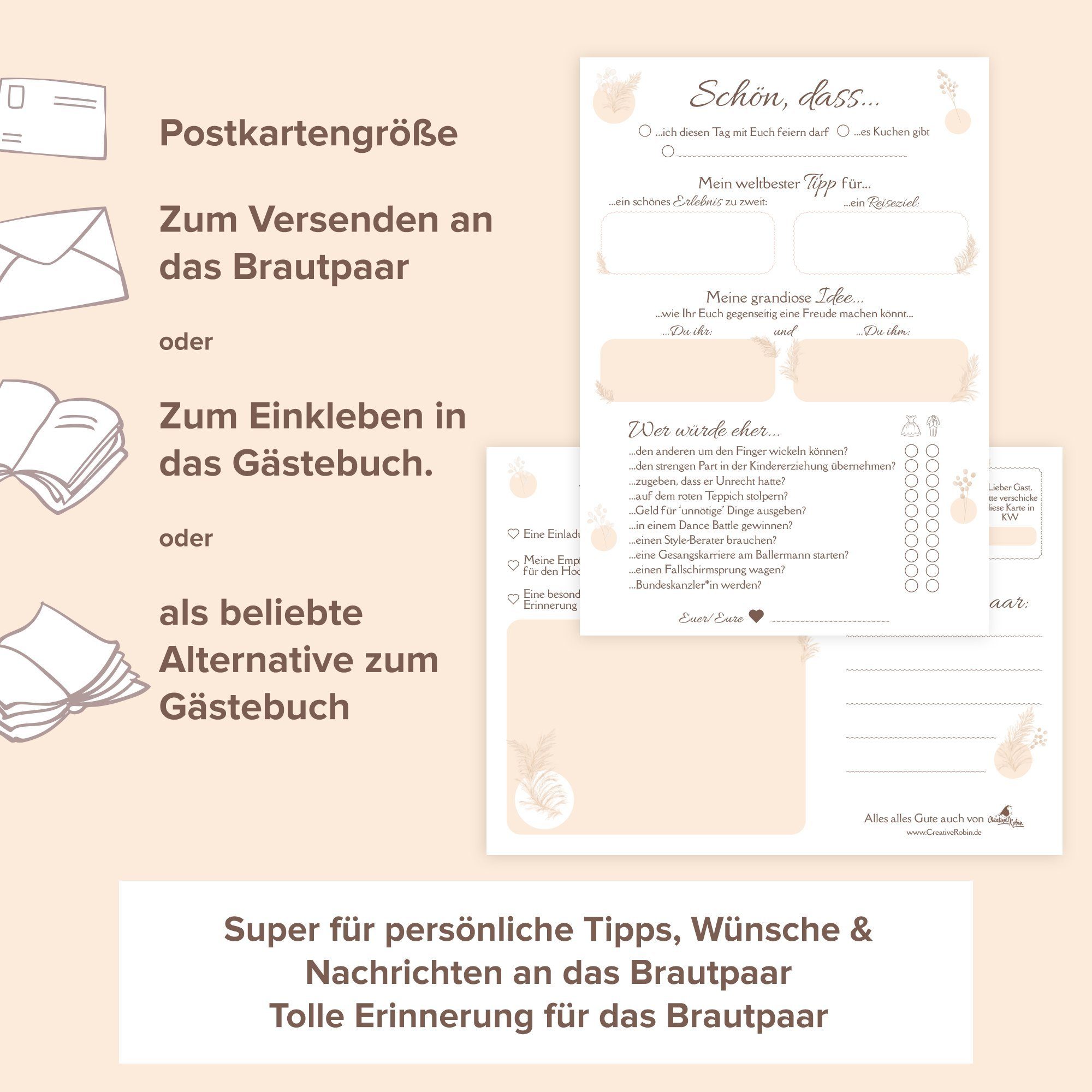 Pampasgras I Hochzeitskarte CreativeRobin Gäste 50 für Gästebuch-Karten & Hochzeitsspiel Design