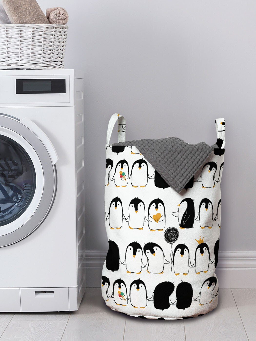 für Tierische Penguins Kordelzugverschluss Griffen Liebe mit Nursery Waschsalons, Abakuhaus Wäschekorb Wäschesäckchen