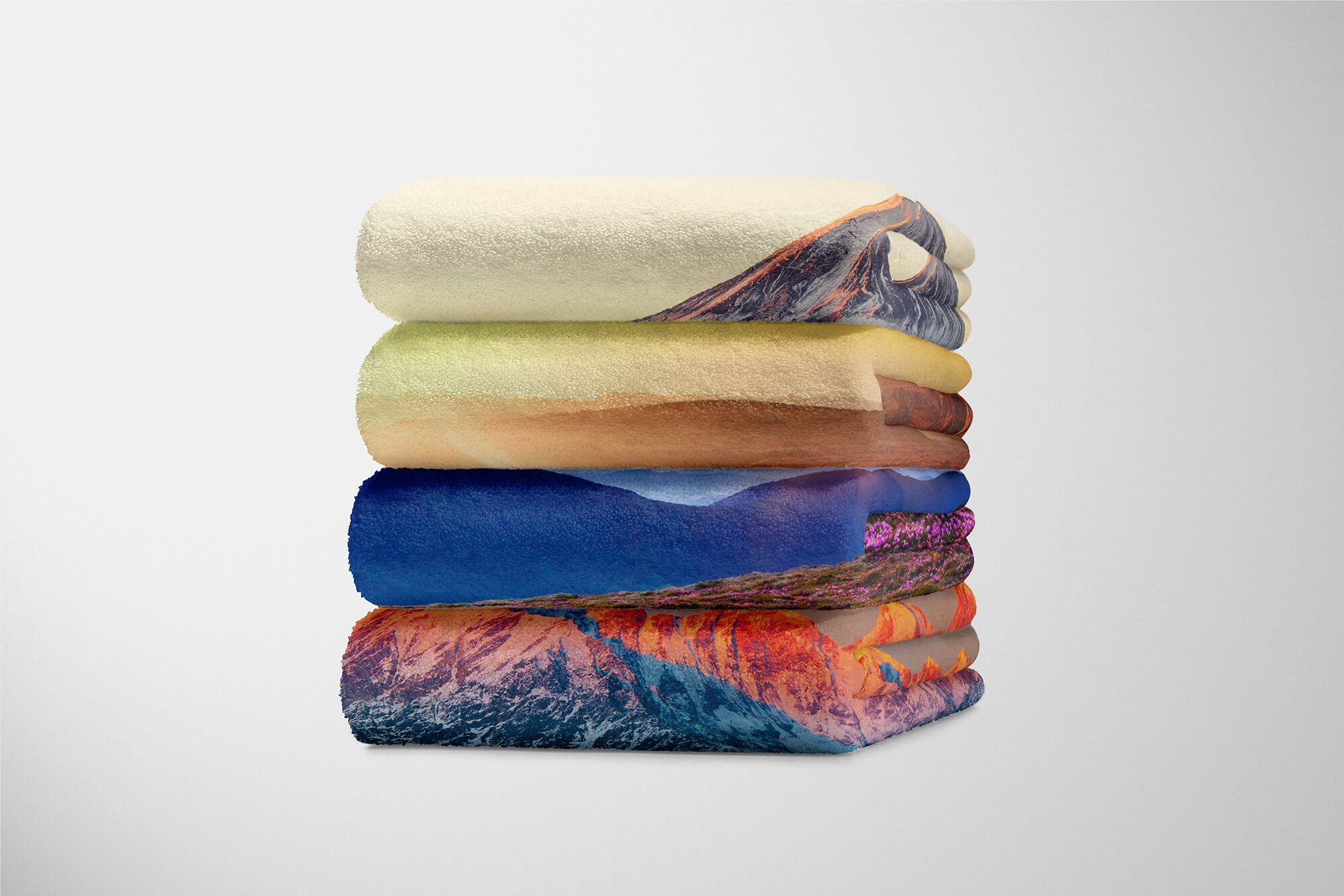 Sinus Art Fotomotiv Kuscheldecke Baumwolle-Polyester-Mix Handtücher (1-St), Sonnenunterga, Handtuch Strandhandtuch Berglandschaft Handtuch Saunatuch mit