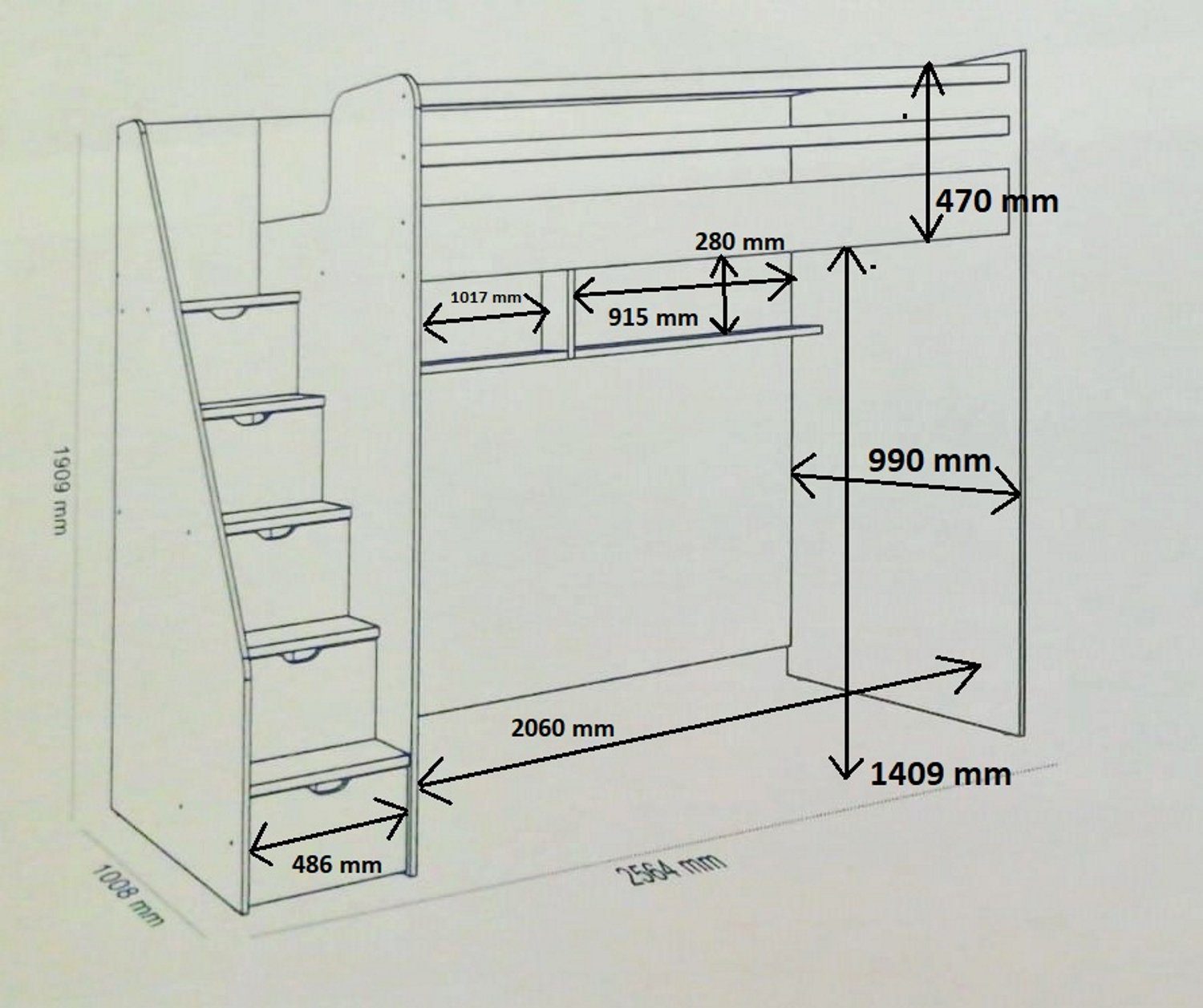 5-St., Kommode, Hochbett, Grau Schreibtisch, Möbel-Lux Jugendbett, (SET, Kleiderschrank) Neo, Jugendzimmer-Set