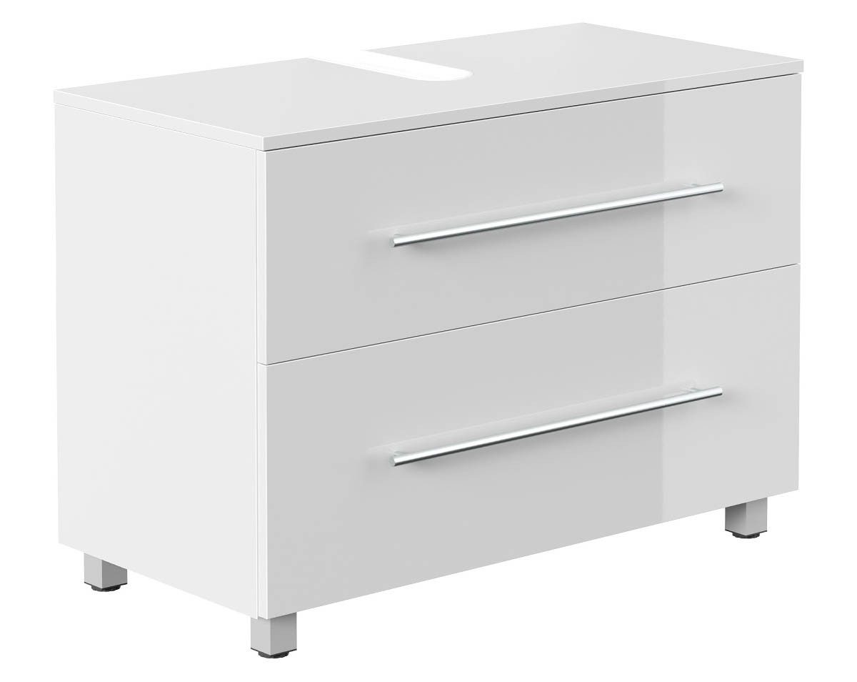 einfachgutemoebel Waschtisch-Set Badezimmer Stand-Waschtisch SENTINEL 85cm, weiß hochglanz, (Badmöbel Set, 1-St., Waschtisch Set)