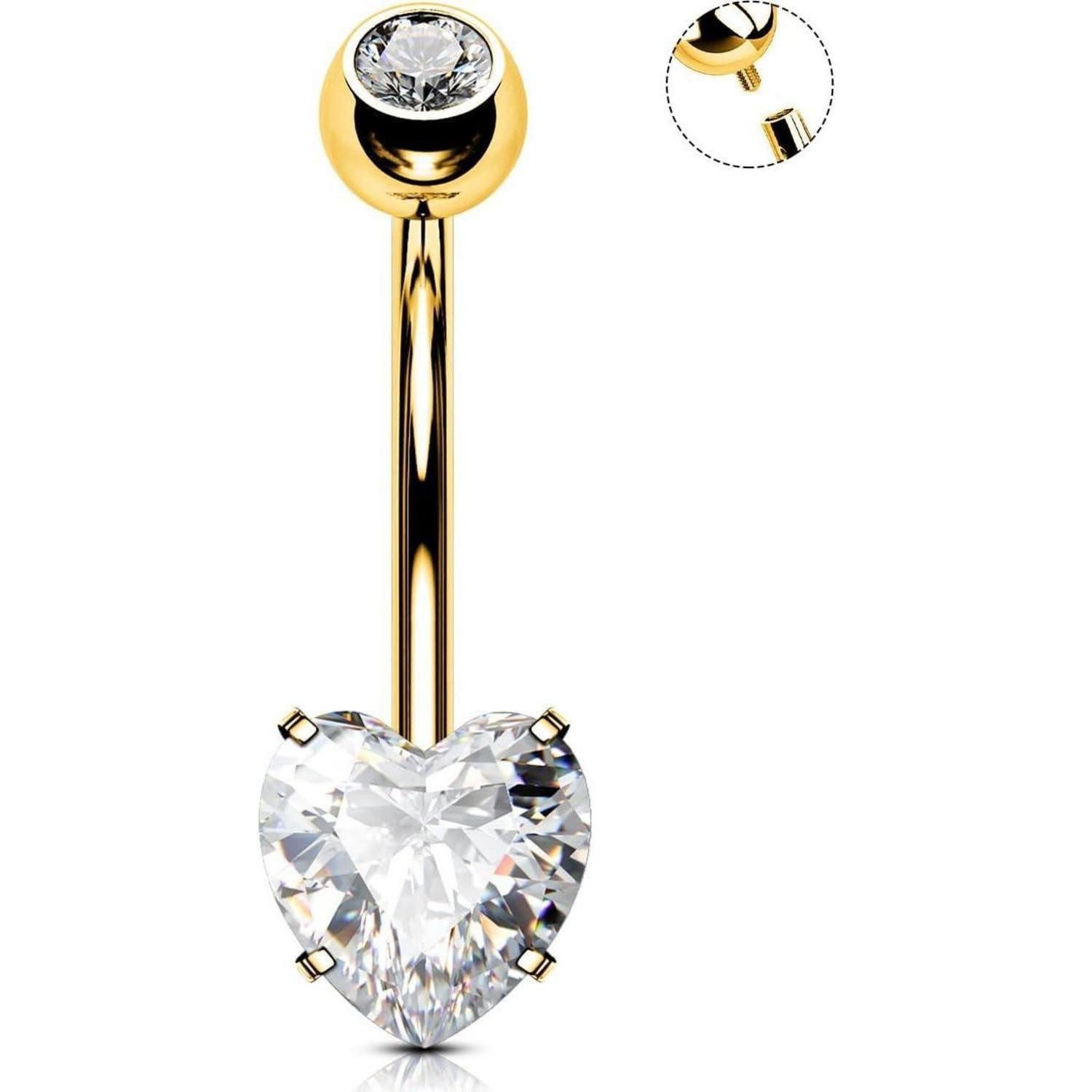Bauchnabelpiercing 14G Titan Bauchnabelpiercing Gold Herz CZ 16mm Piercing Frauen