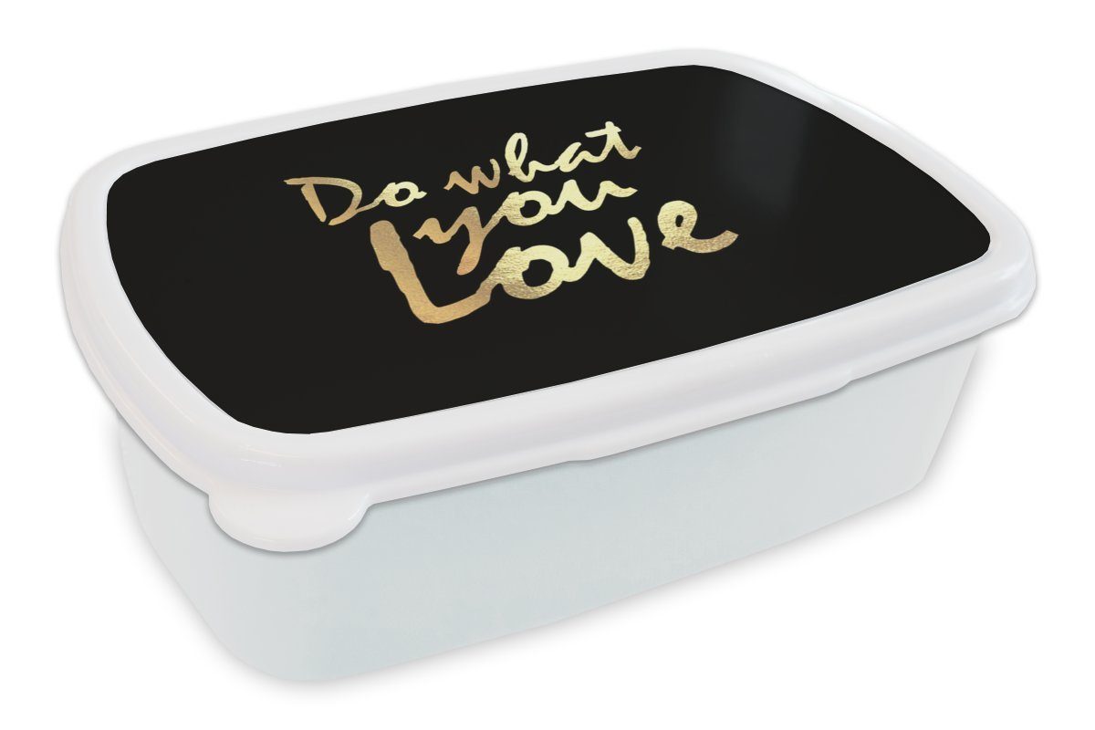 MuchoWow Lunchbox Zitat - Liebe Erwachsene, Brotbox (2-tlg), Kunststoff, für - Kinder Gold, und Jungs Mädchen für und weiß Schwarz Brotdose, 