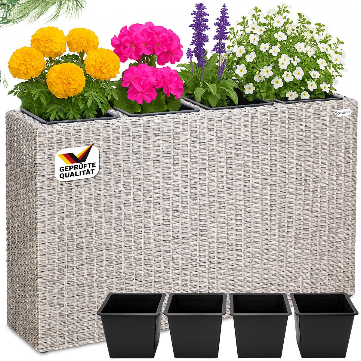 Casaria Pflanzkübel, 4 Innentöpfe Herausnehmbar Polyrattan 95x27x60cm Blume günstig online kaufen