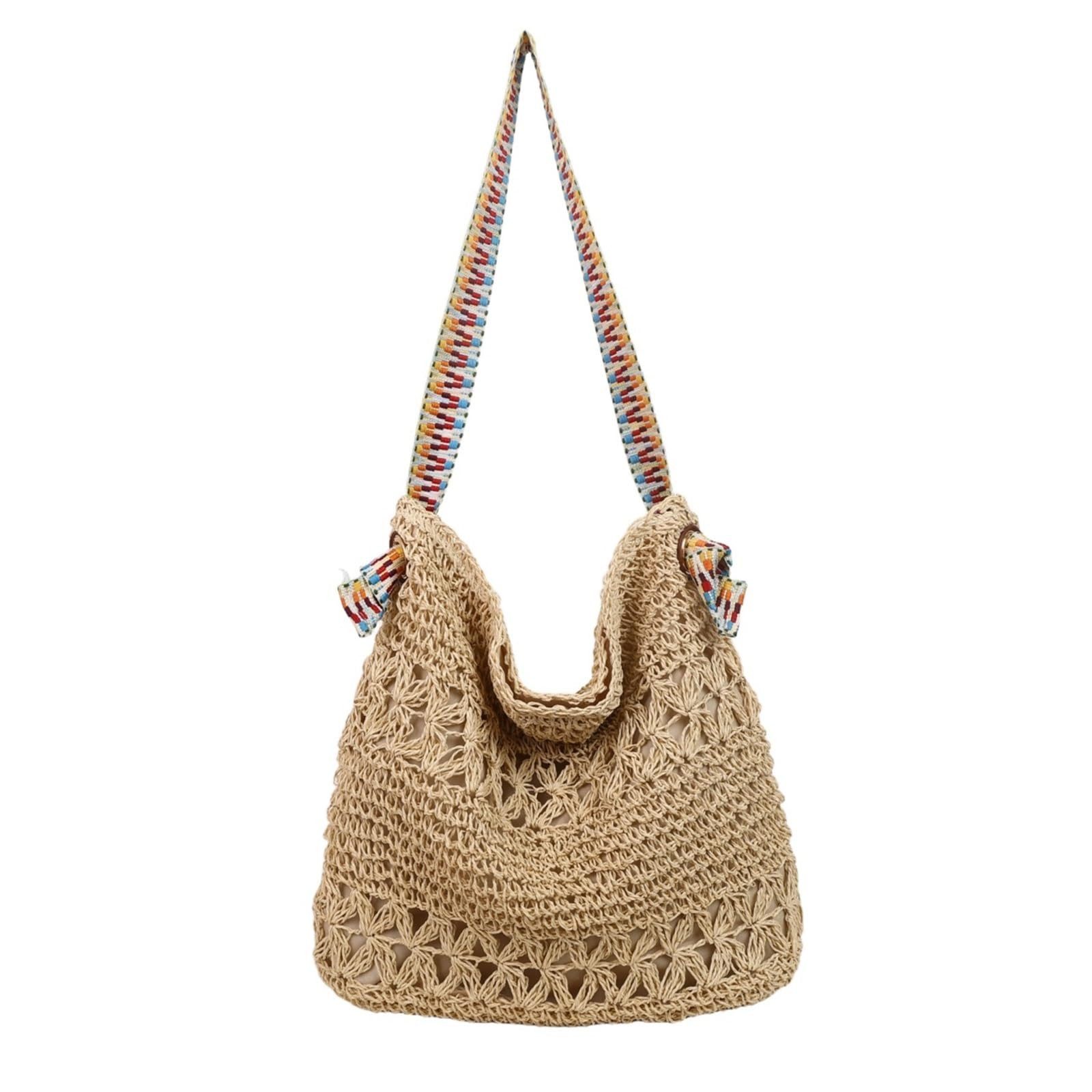 Strandtasche Strandtasche Damen, Handgehäkelte Strohtasche,Mit Magnetverschluss