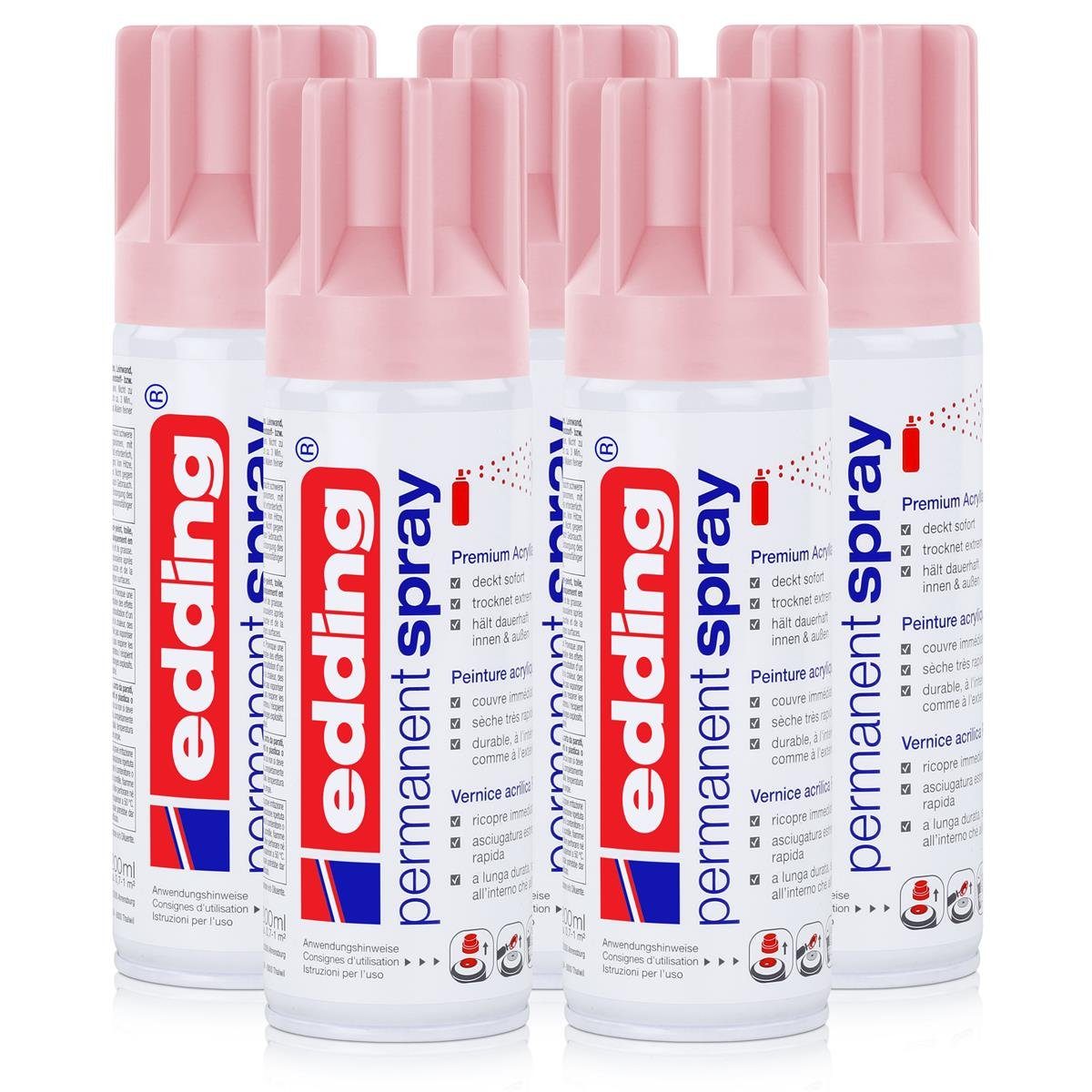 Sprühfarbe edding Permanent Spray pastellrosa 200 ml Premium Acryllack (5er Pack)