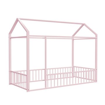 Celya Metallbett Kinderbett Hausbettrahmen mit Zaun für Kinder, Teenager, Mädchen, Jungen, 90 x 200cm, Rosa