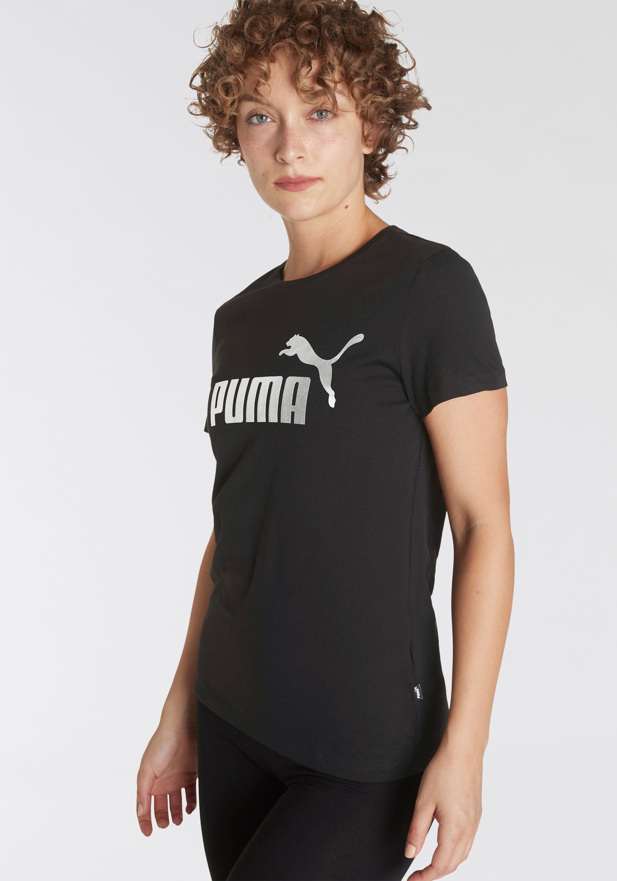 Black-silver LOGO METALLIC PUMA metallic Puma TEE T-Shirt ESS+