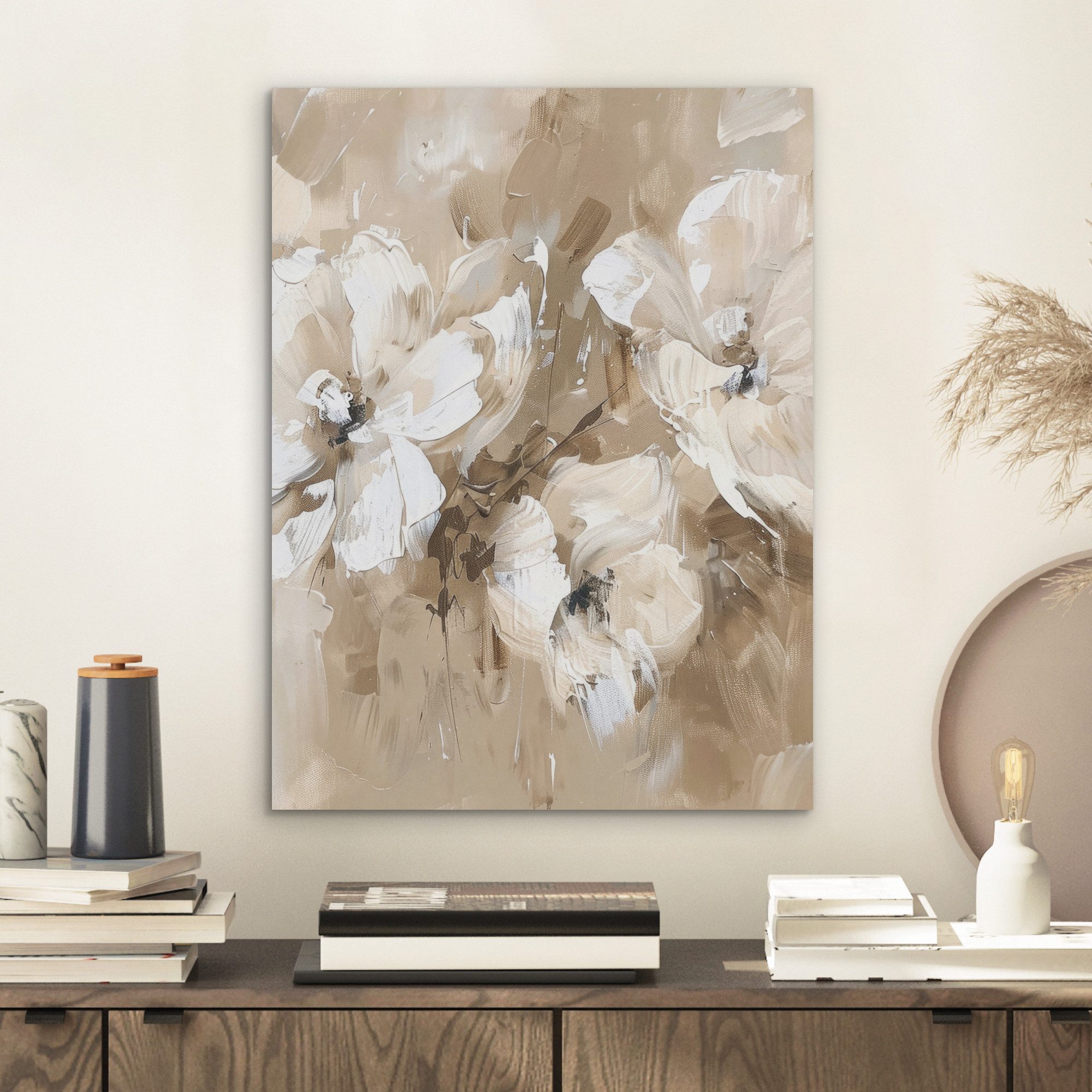 MuchoWow Gemälde Blumen - Beige - Abstrakt - Modern, Fotodruck (1 St), Vint günstig online kaufen