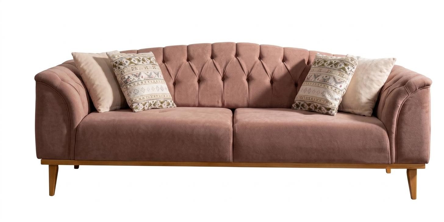 JVmoebel Chesterfield-Sofa Braunes weiches 3-Sitzer-Sofa Designer-Sofa Stoffsofa Wohnzimmer, 1 Teile, Made in Europa
