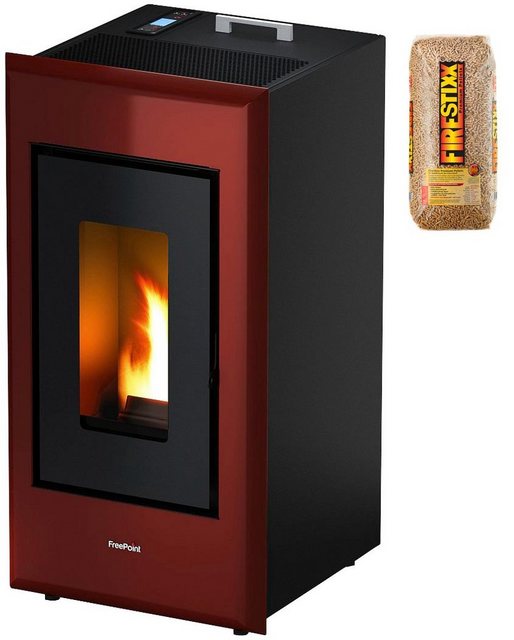 FreePoint Pelletofen MIKA EVO Stahl, 6,5 kW, Raumheizvermögen: 156 m³, schwarz-rot