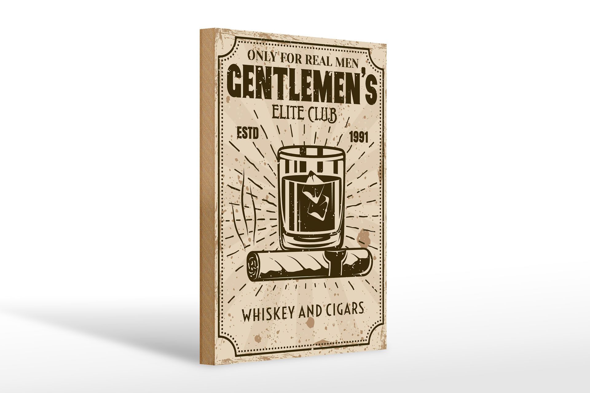 Holzbild Spruch Whiskey Cigars elite club real men 20x30cm