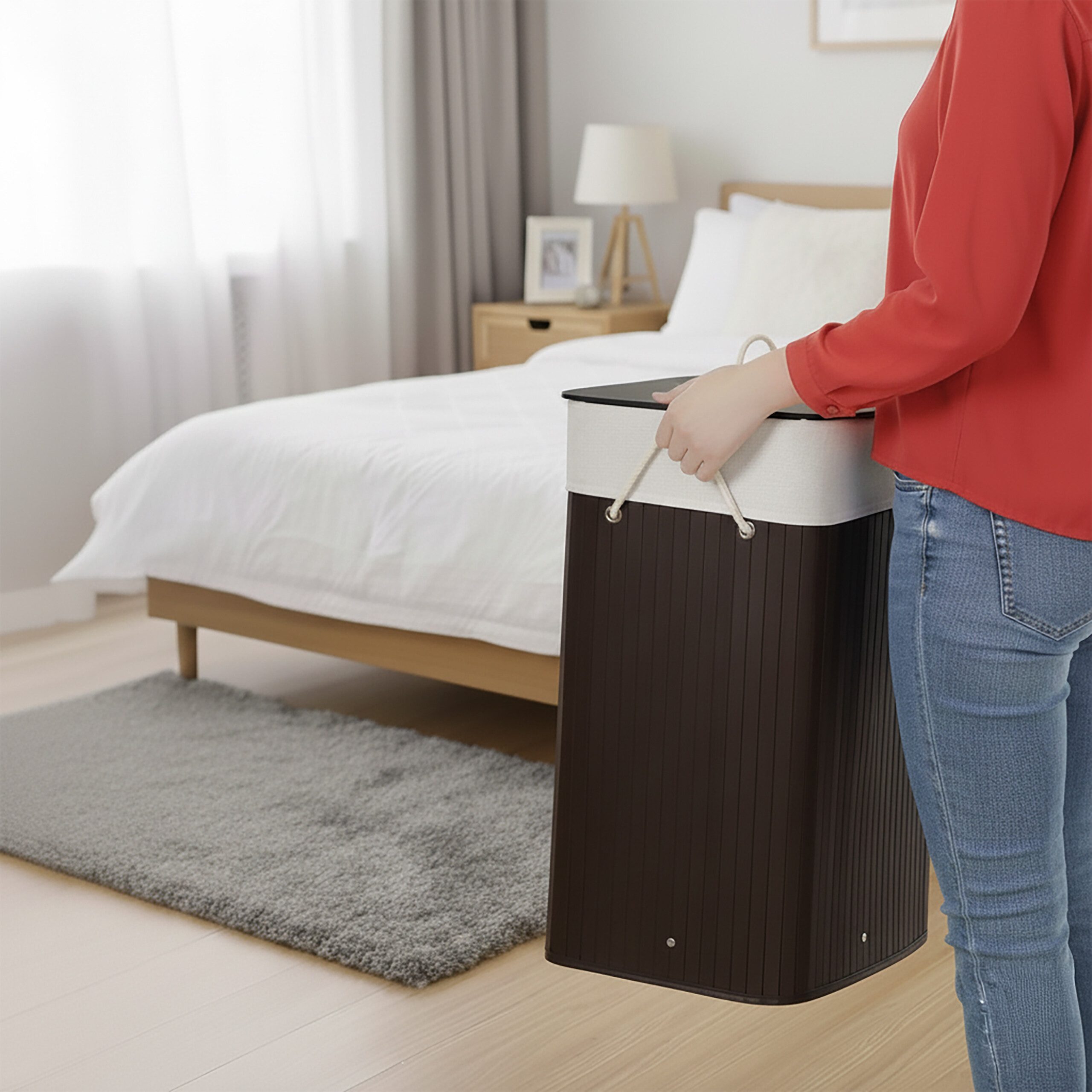 relaxdays Wäschekorb Bambus Wäschekorb mit Deckel, dunkelbraun günstig online kaufen