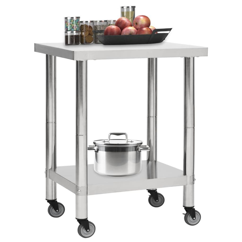 Küchen-Arbeitstisch mit vidaXL Edelstahl cm (1-St) 80x45x85 Spülenschrank Rollen