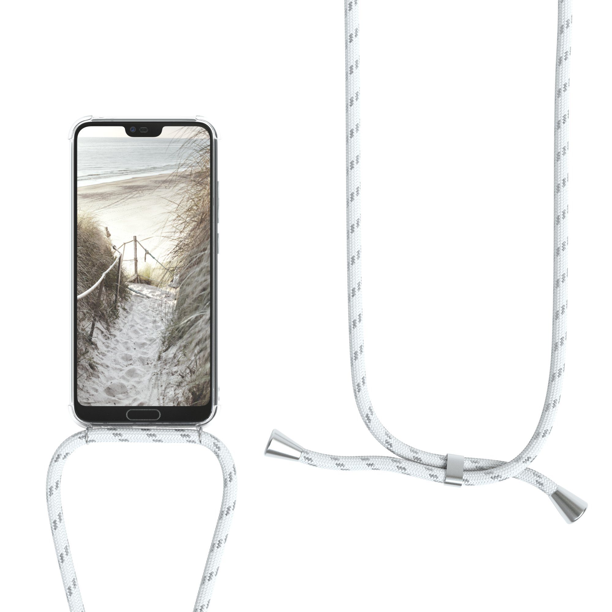 EAZY CASE Handykette Hülle mit Kette für Honor 10 5,84 Zoll, Hülle Smartphonekette für Unterwegs Festivalhülle Transparent Weiß