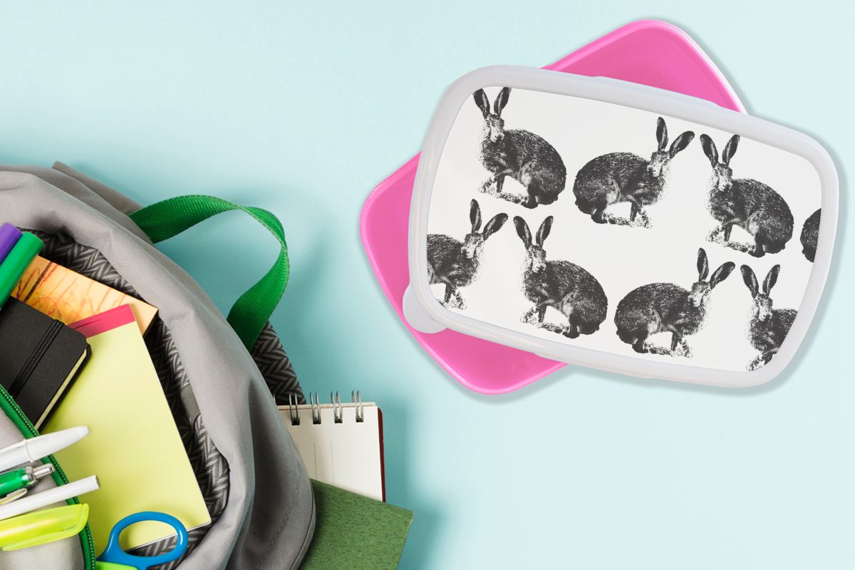 rosa (2-tlg), Snackbox, für Kunststoff, Kinder, Jahrgang Kunststoff Brotdose Design Erwachsene, Mädchen, - Lunchbox MuchoWow - Tiere, Brotbox Kaninchen -
