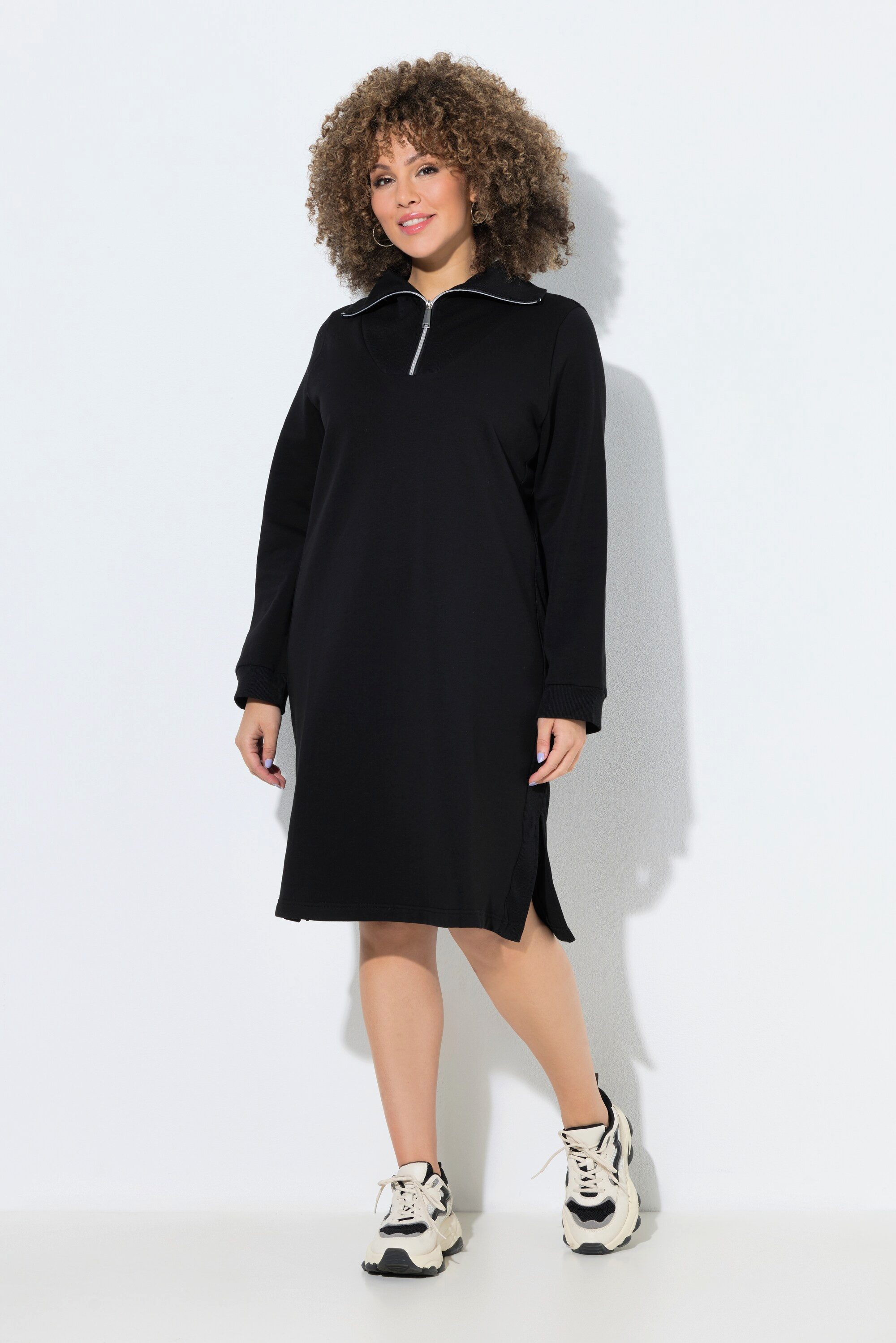 Jerseykleid Sweatkleid Troyerkragen Reißverschluss Langarm