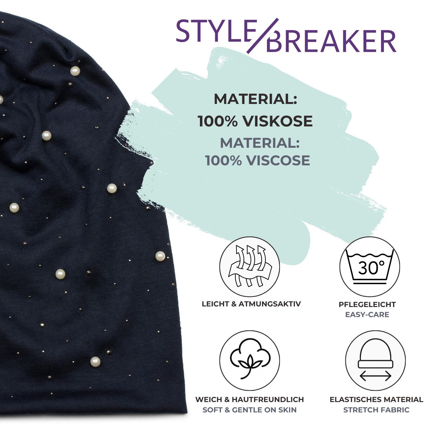 styleBREAKER Beanie Beanie mit Perlen und Strass Nieten (1-St) – Bild 3 von 5