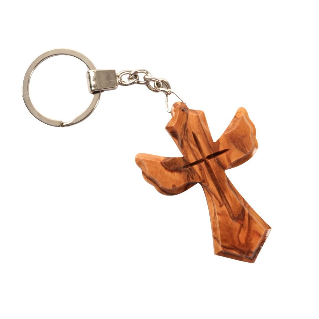Kassis Брелки Брелки mit Kreuz in Engelsform aus Olivenholz, handgemacht, umweltfreundlich, Naturprodukt, aus Bethlehem