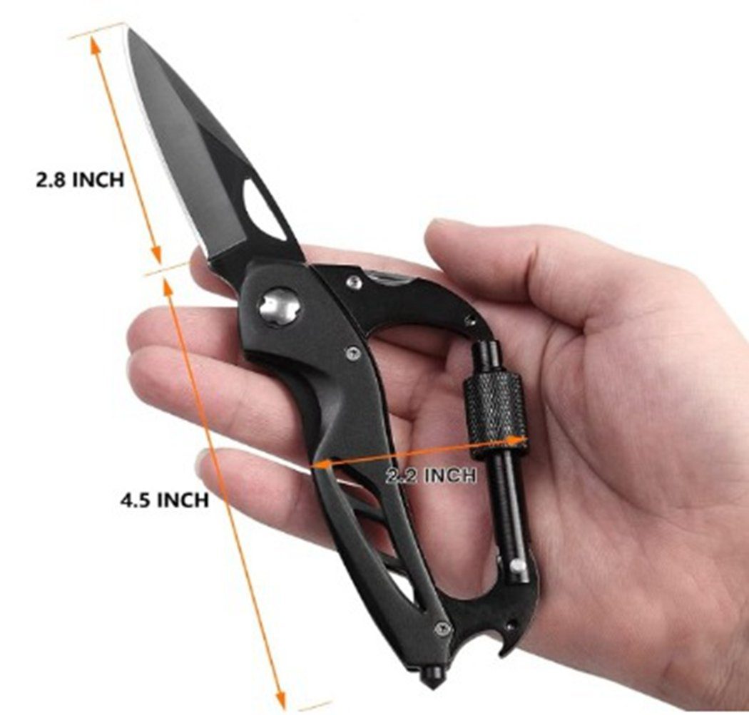 TUABUR Multitool, mit 6-in-1-Klappmesser Karabiner-Schlüsselanhänger Multitool