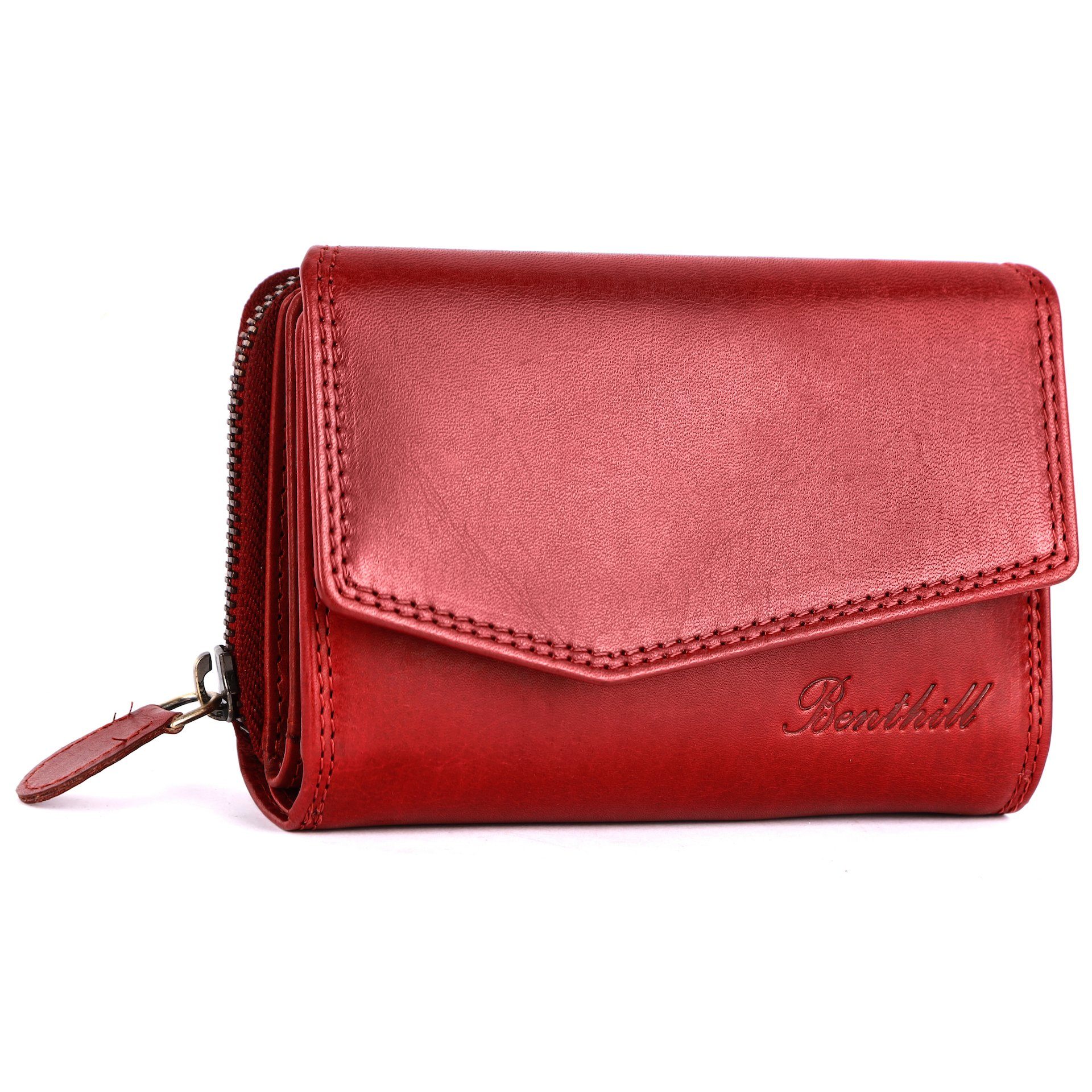 Benthill Geldbörse Damen Echt Leder Portemonnaie RFID Portmonee viel Kartenfächer Vintage, RFID-Schutz Kartenfächer Münzfach Reißverschlussfach
