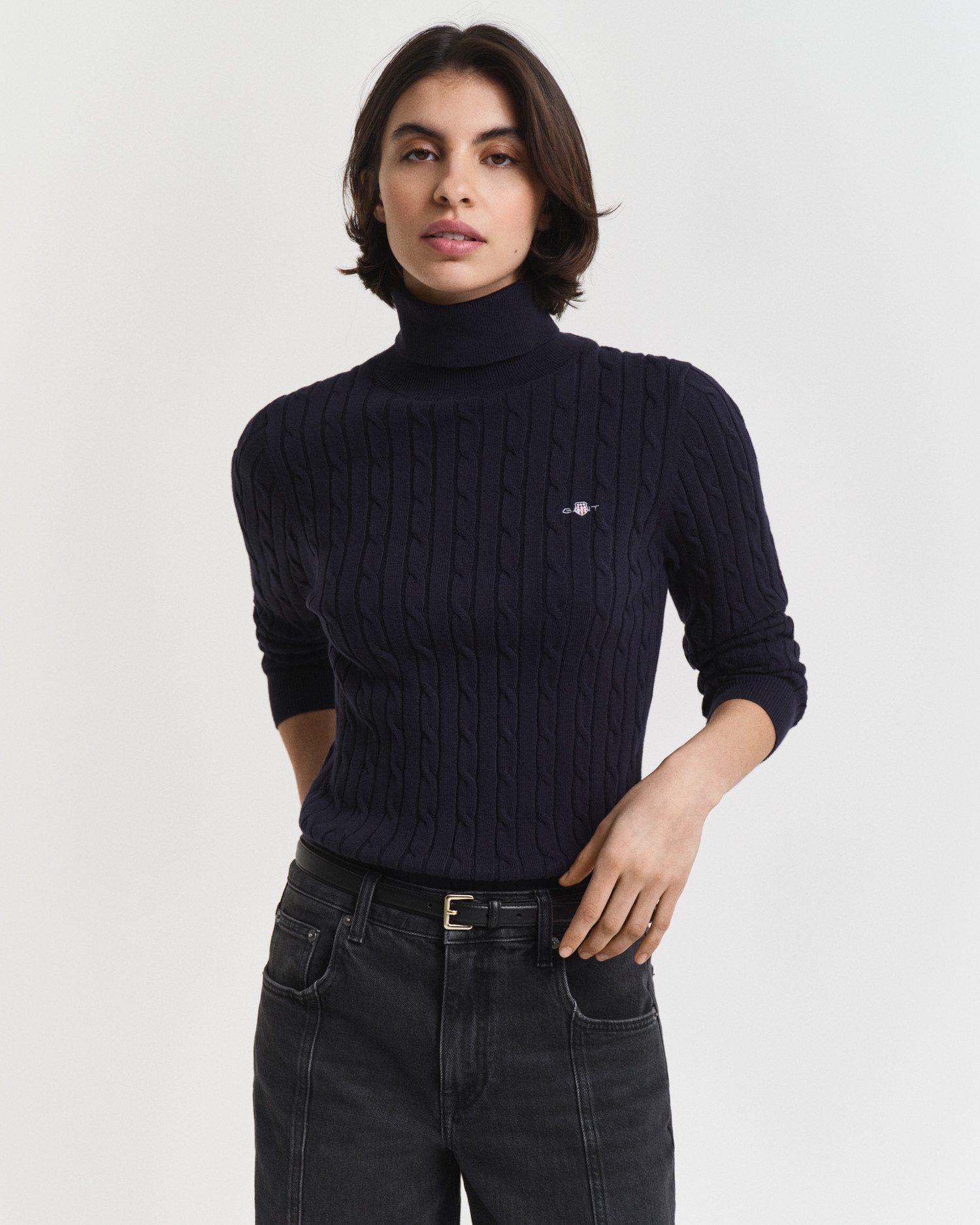 Gant Rollkragenpullover STRETCH COTTON CABLE TURTLENECK mit Zopfmuster günstig online kaufen