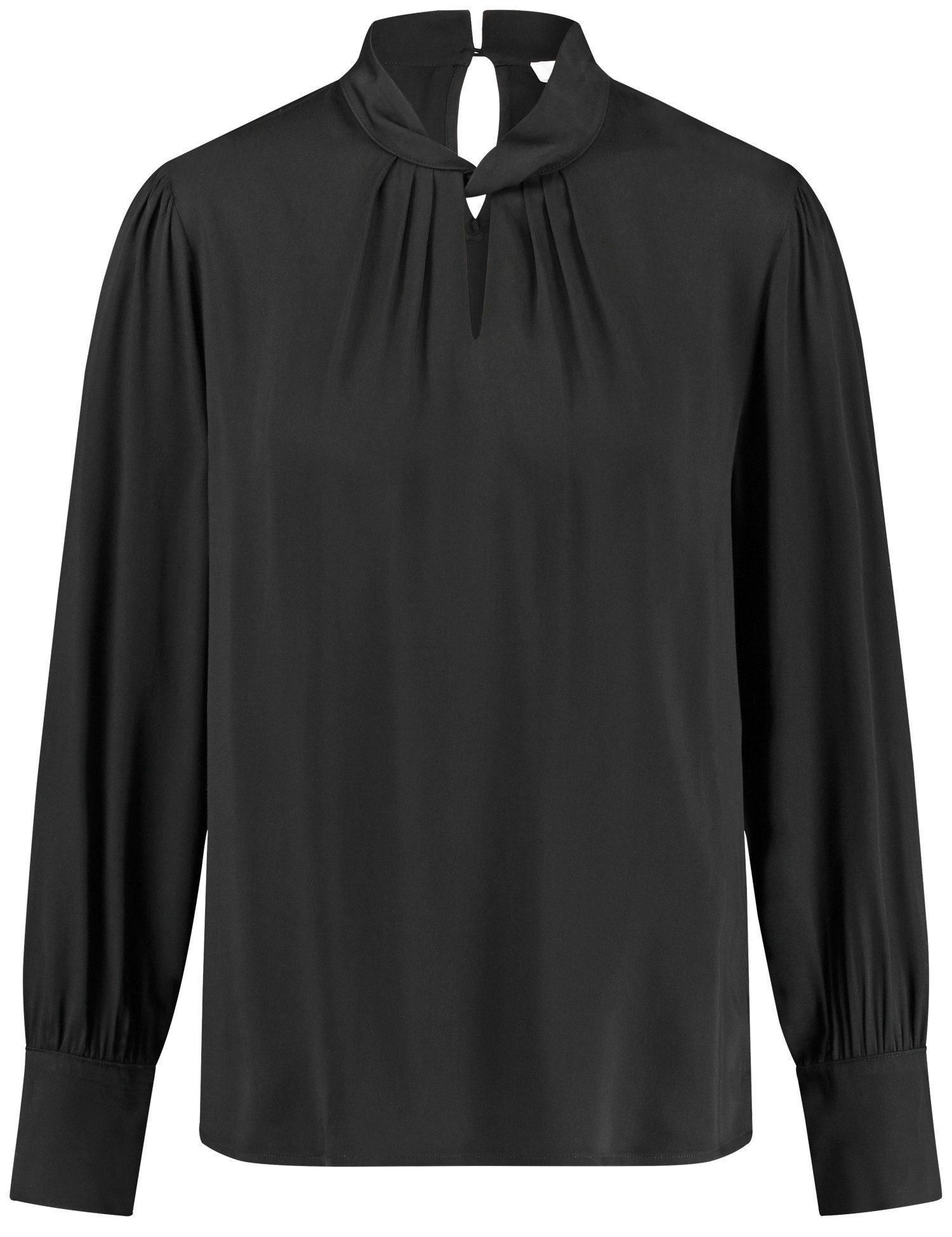 GERRY WEBER Langarmbluse Fließende Bluse Ausschnitt dekorativem mit Schwarz