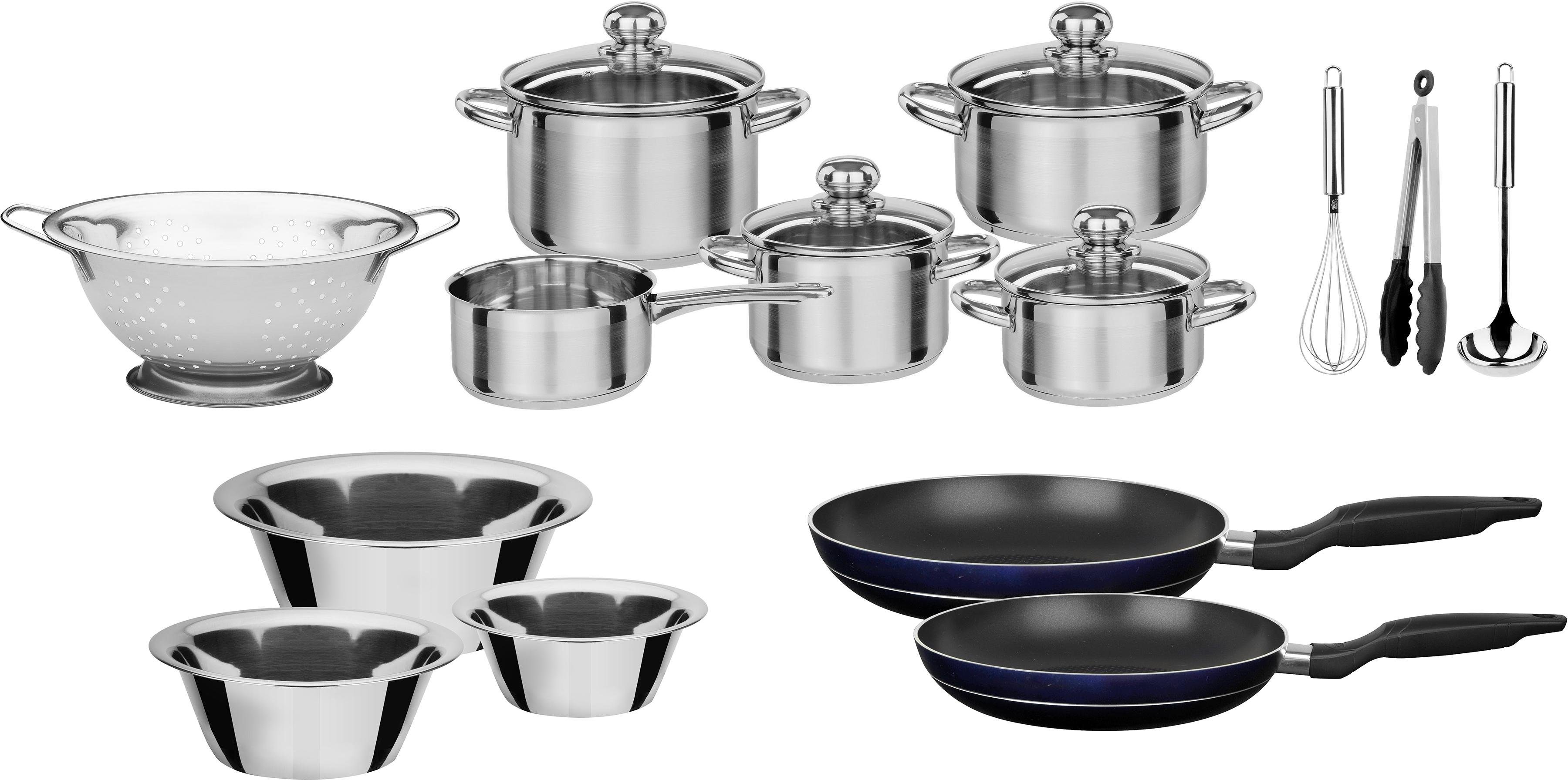 GSW Topf-Set Silver Star, Edelstahl (Set, 18-tlg., Bratentopf Ø 16/20 cm, Fleischtopf Ø 16/20 cm, Bratpfanne Ø 24/28 cm), Induktion