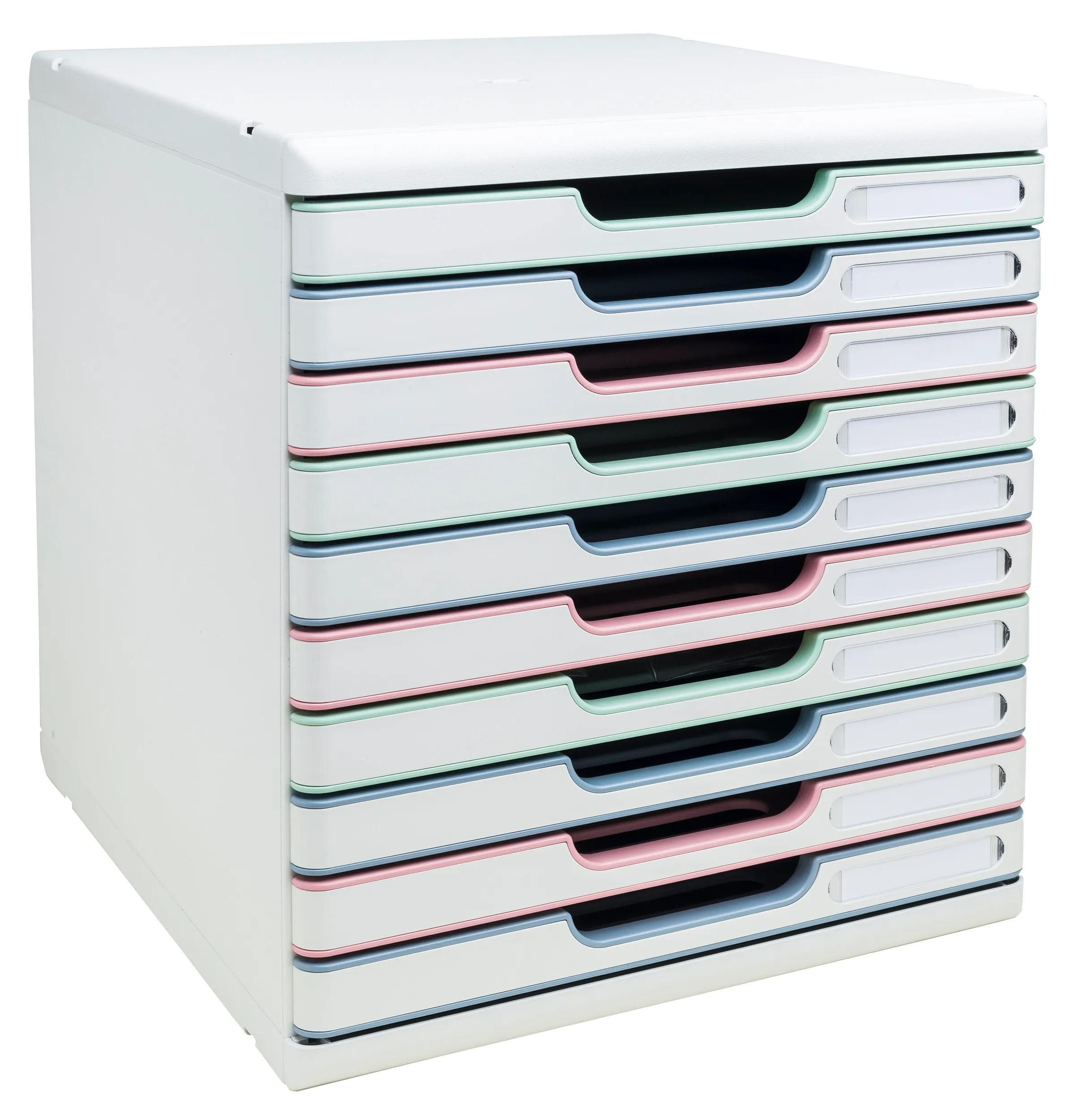 EXACOMPTA Aufbewahrungsbox Schubladenbox Modulo, 10 Schubladen, AutentiK Farben sortiert 302303D, Schubladenboxen