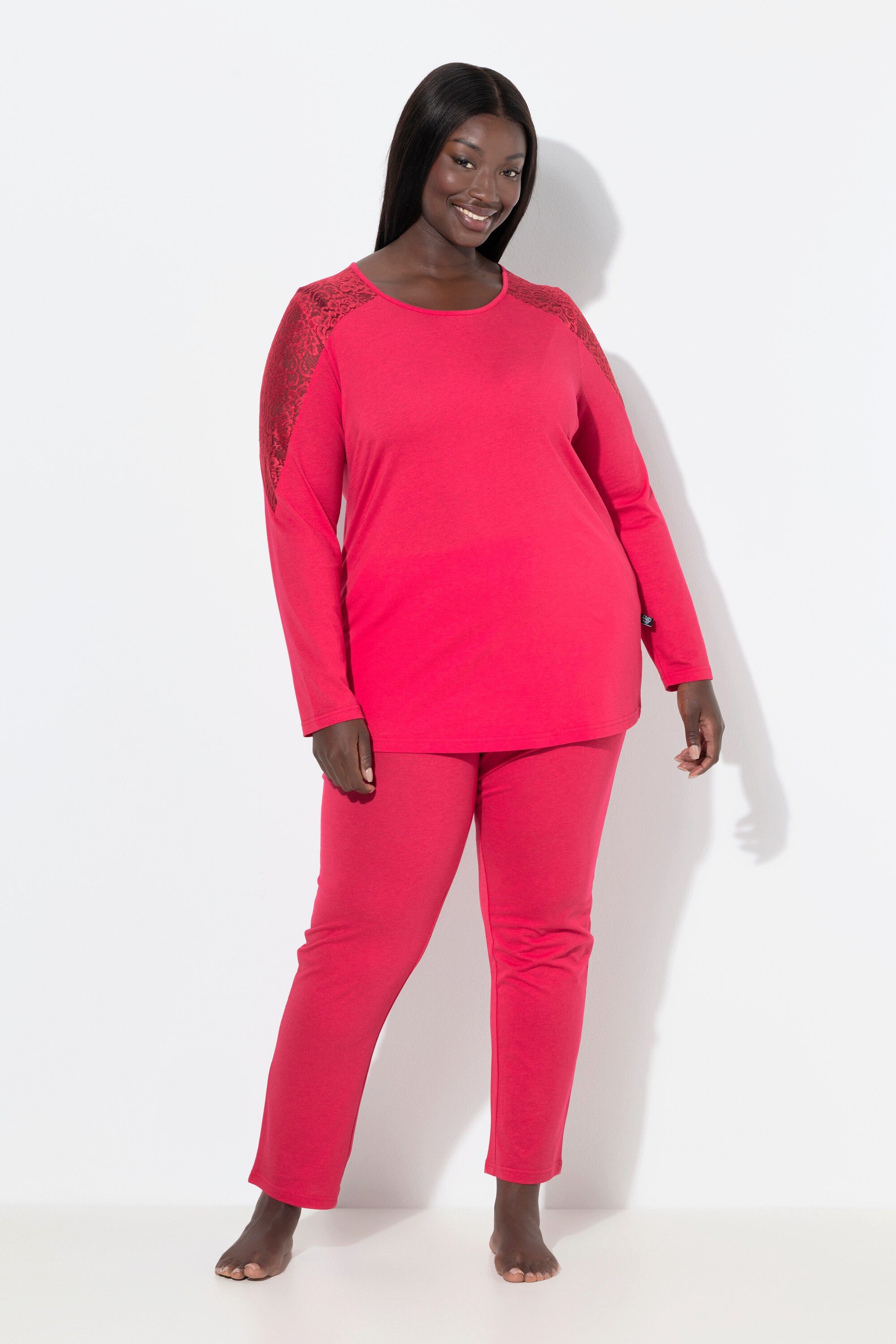 Ulla Popken Pyjama Pyjama Spitze Rundhals günstig online kaufen