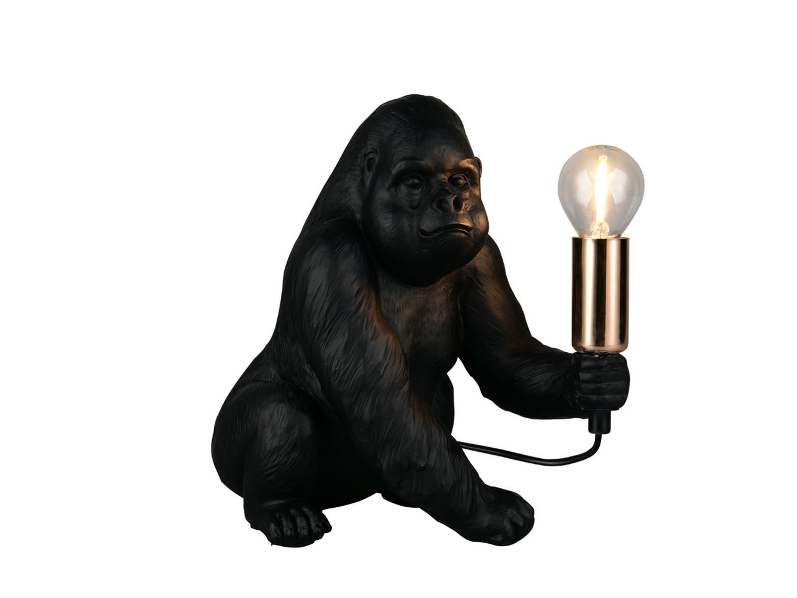 Reality Leuchten LED Nachttischlampe, Dimmfunktion, LED wechselbar, warmweiß, Tischlampe ausgefallen-e besondere Affenlampe Gorilla Schwarz, H: 23cm