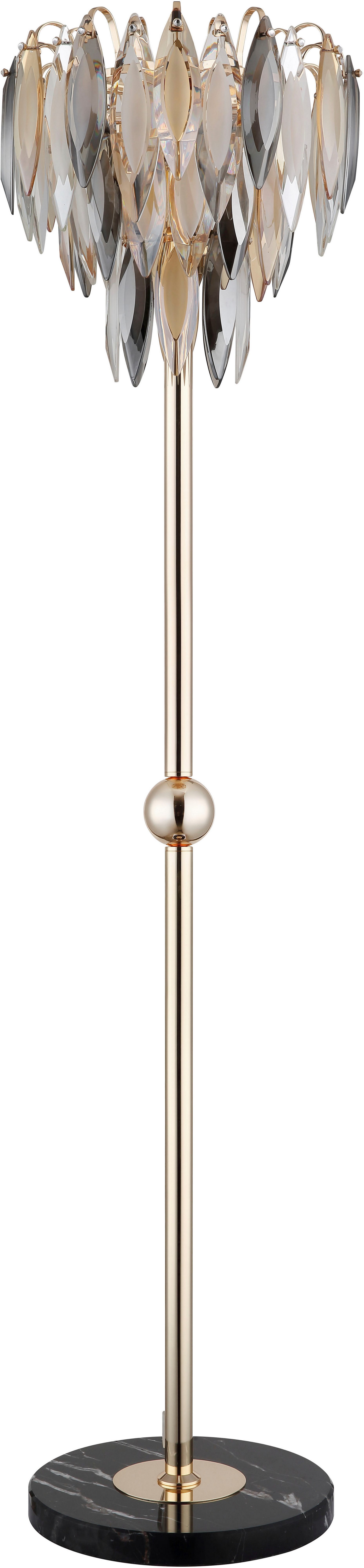 GLOBO LIGHTING Stehlampe ELINOR, ohne Leuchtmittel, Stehleuchte Gold/Marmor, K9 Kristalle, Fußtrittschalter, E14