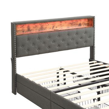 REDOM Polsterbett Doppelbett (LED-Bett, Nachttisch-USB-Schnittstelle, Polsterbett mit 4 Schubladen), 140*200 cm, Ohne matratze