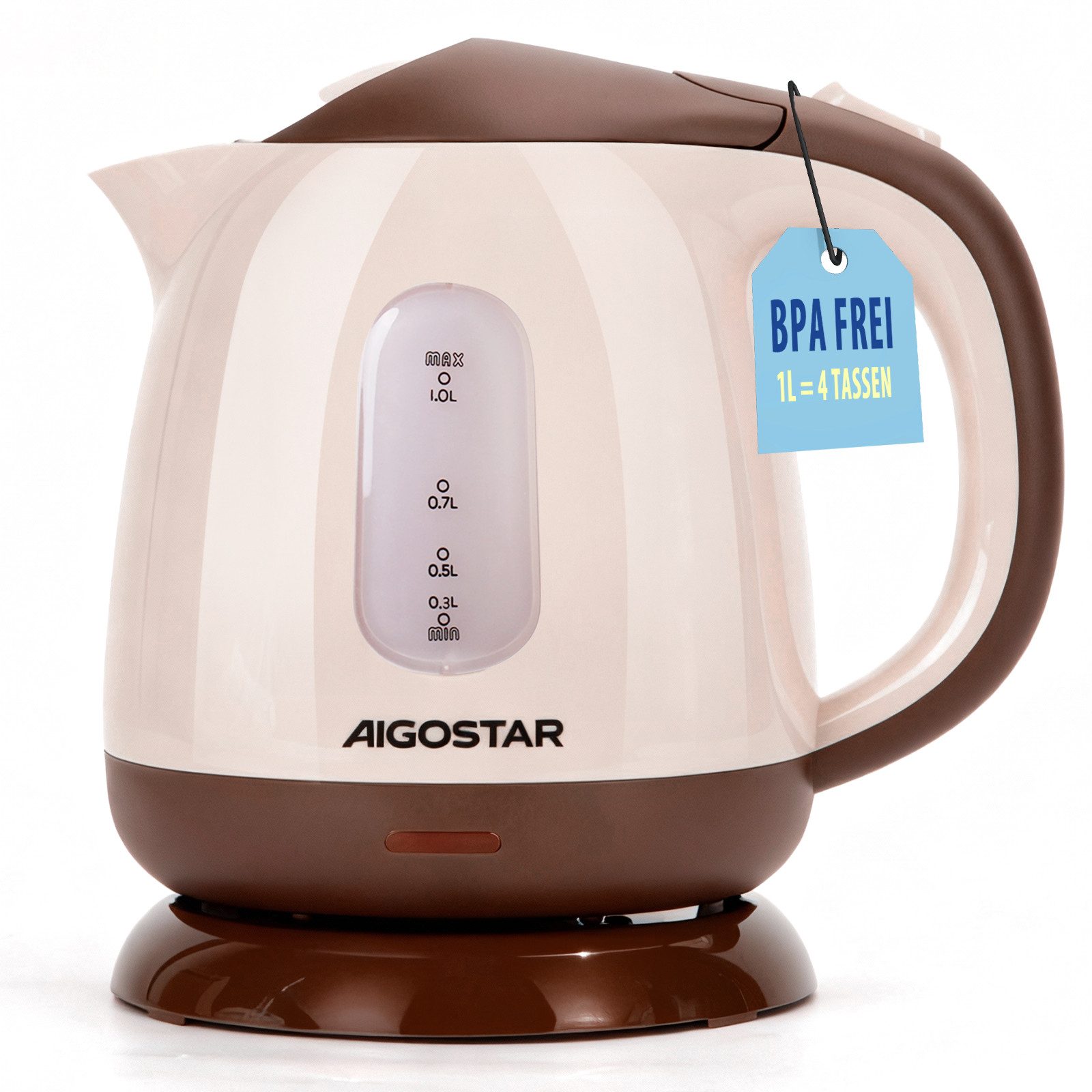 Aigostar Wasserkocher Mini Wasserkocher Klein 1L, Reisewasserkocher mit Abnehmbarer Filter, 1 l, 1100,00 W, BPA-Frei, Niedriger Stromverbrauch, Kompakt & Leicht, für Reisen
