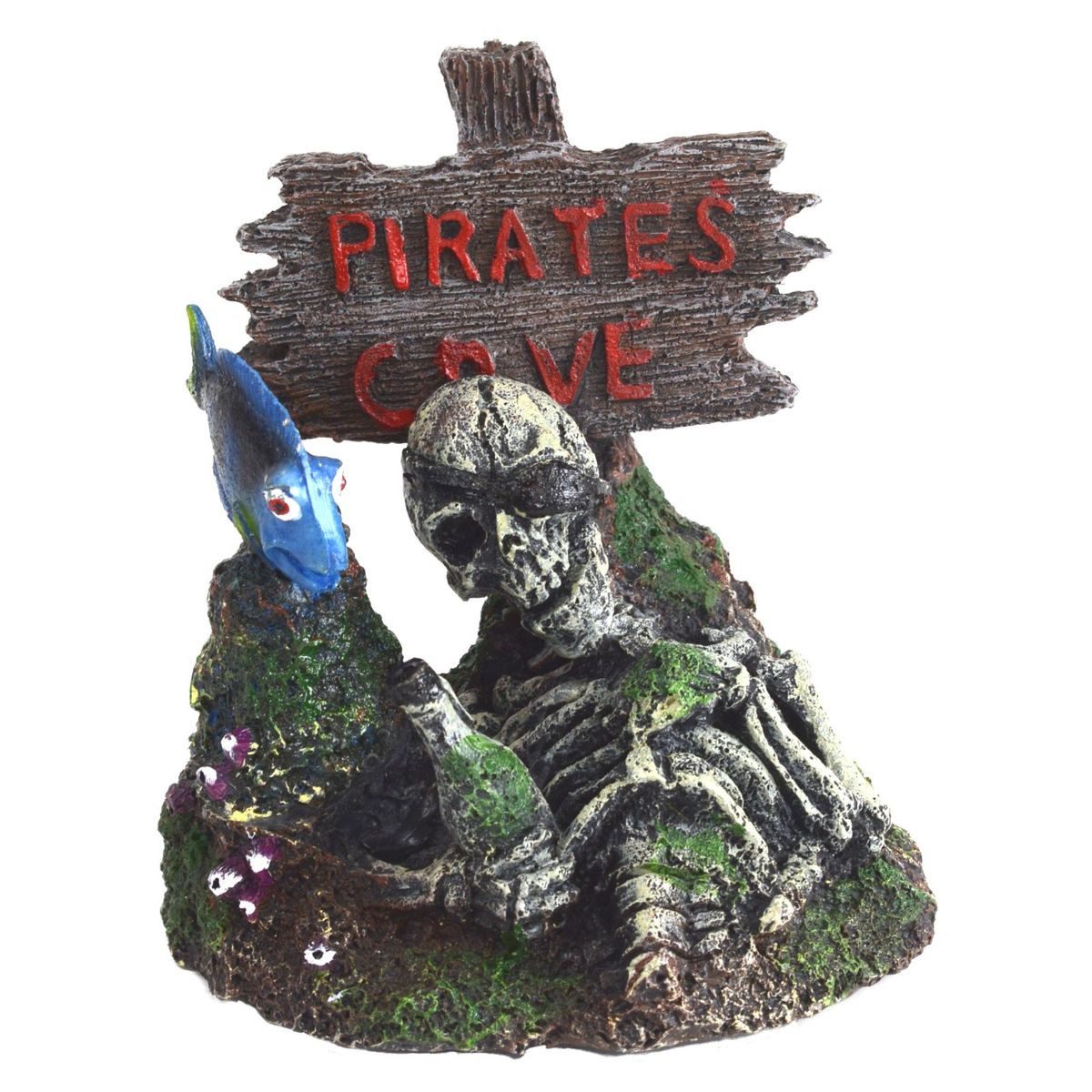 Nuber GmbH Zool. Großhandlung Aquariendeko Dekofigur Aquarium Pirateninsel mit Schild ca. 11x9x12 cm