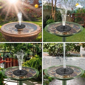 AOYATE Gartenbrunnen Solar Springbrunnen, Solar Teichpumpe mit 6 Fontänenstile (1.4W)