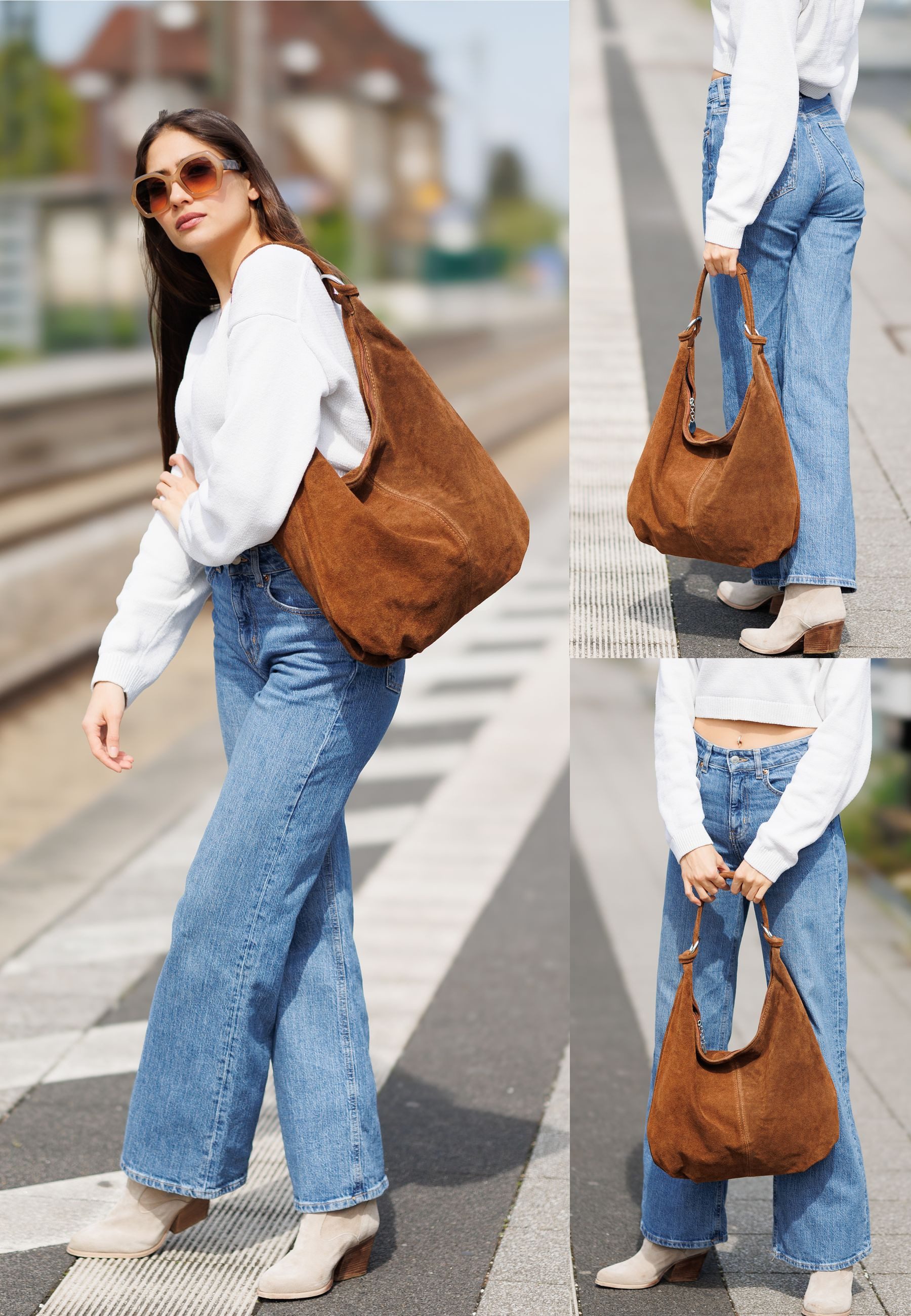 Caspar Schultertasche Damen Vintage Leder Tasche günstig online kaufen