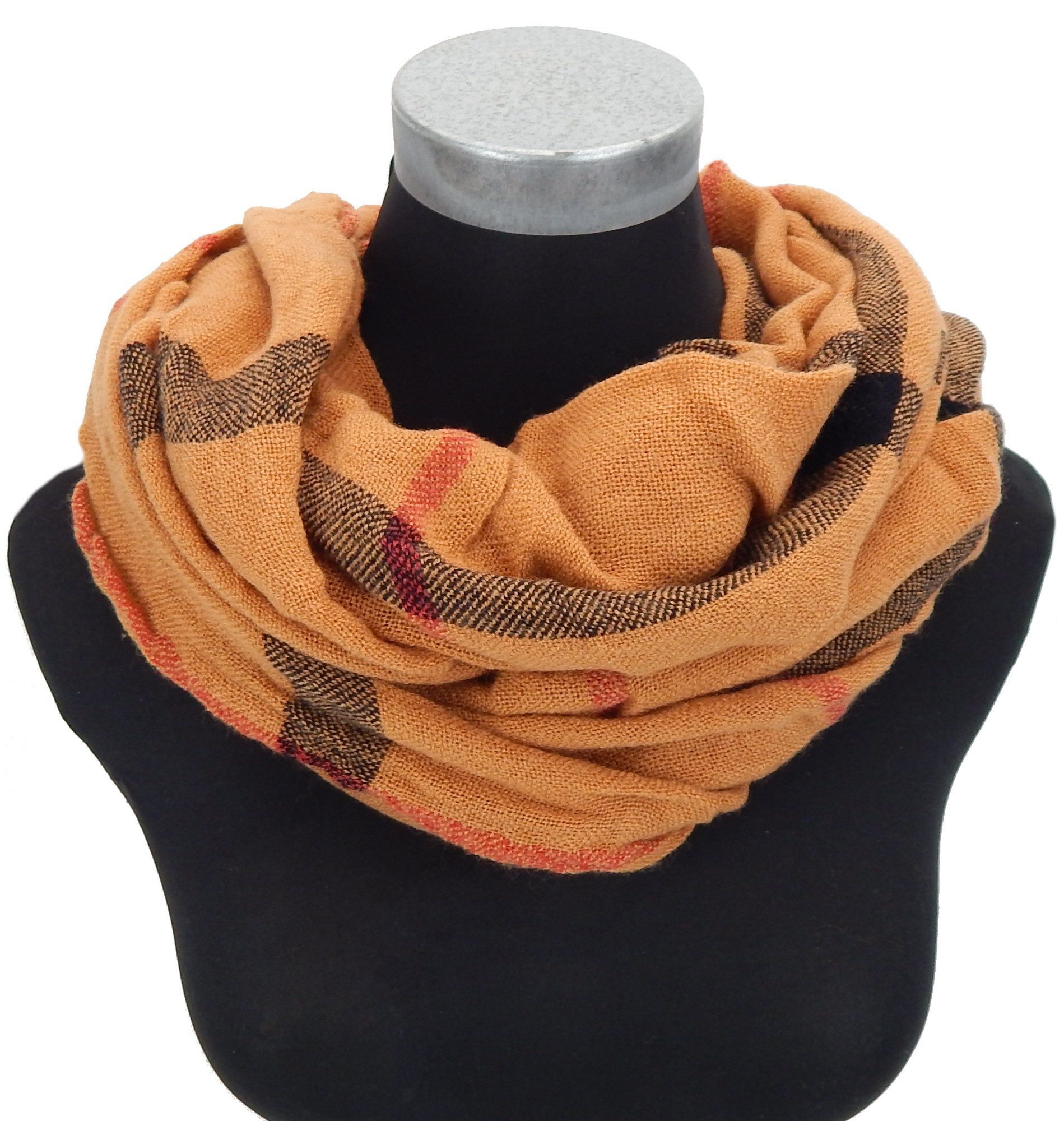 Ella Jonte Loop, rot oder braun mit Karo wärmend Herbst- Winterschal günstig online kaufen