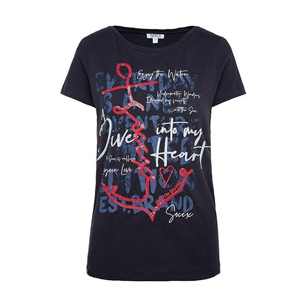 SOCCX T-Shirt Damen mit Pailletten-Artwork Lagoon günstig online kaufen