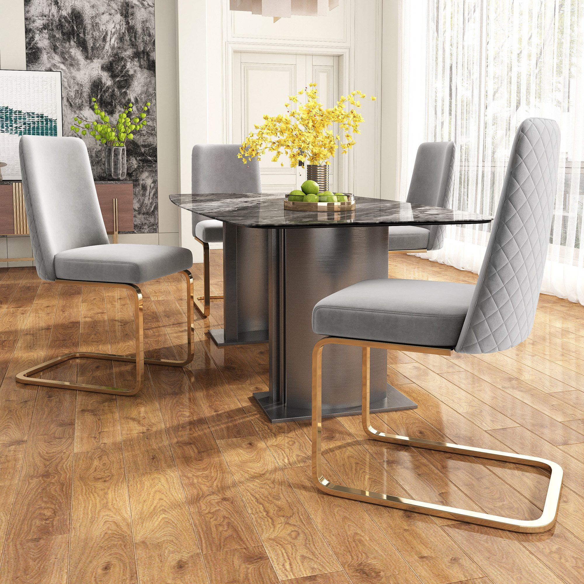 Flieks Freischwinger (Set, 4 St), 4er Set Esszimmerstühle Polsterstuhl Schw günstig online kaufen