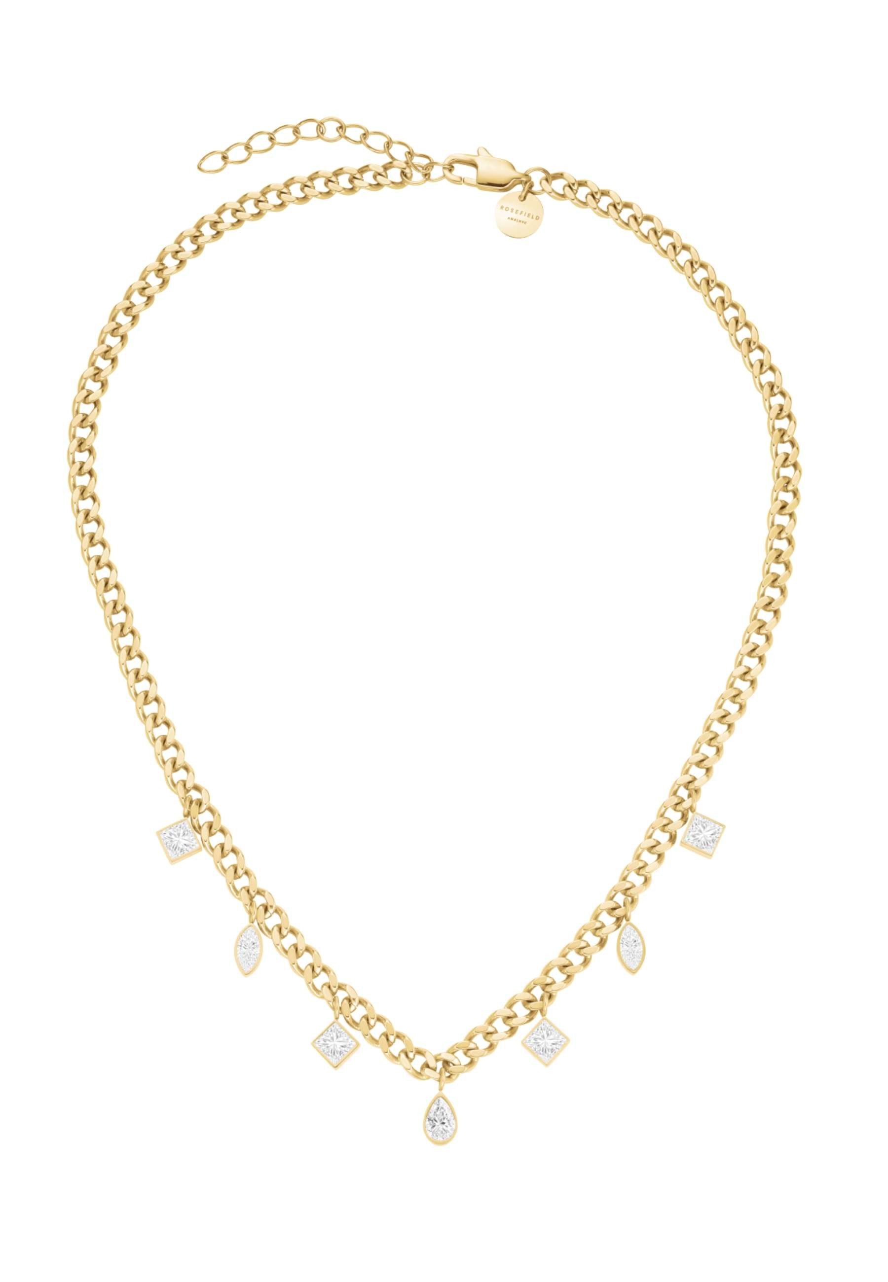 ROSEFIELD Edelstahlkette ROSEFIELD Verspielt Kristall Multi Stones Halskette für Damen Goldfarb
