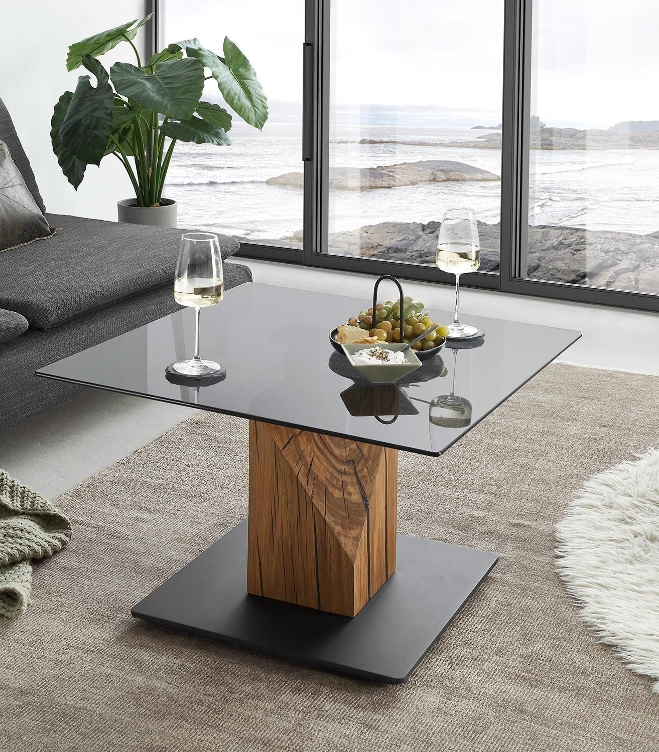 Couchtisch BALSTA, Braun, Grau, Schwarz, Glasplatte, günstig online kaufen