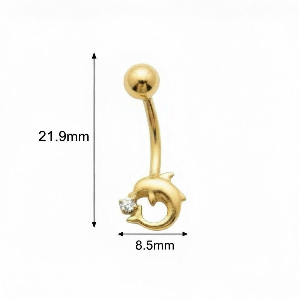 Karisma Schmuck Bauchnabelpiercing Echt Gold 585/14 Karat Bananabell Bauchnabel Delfine Gelbgold BG14K203, Stempel 14K